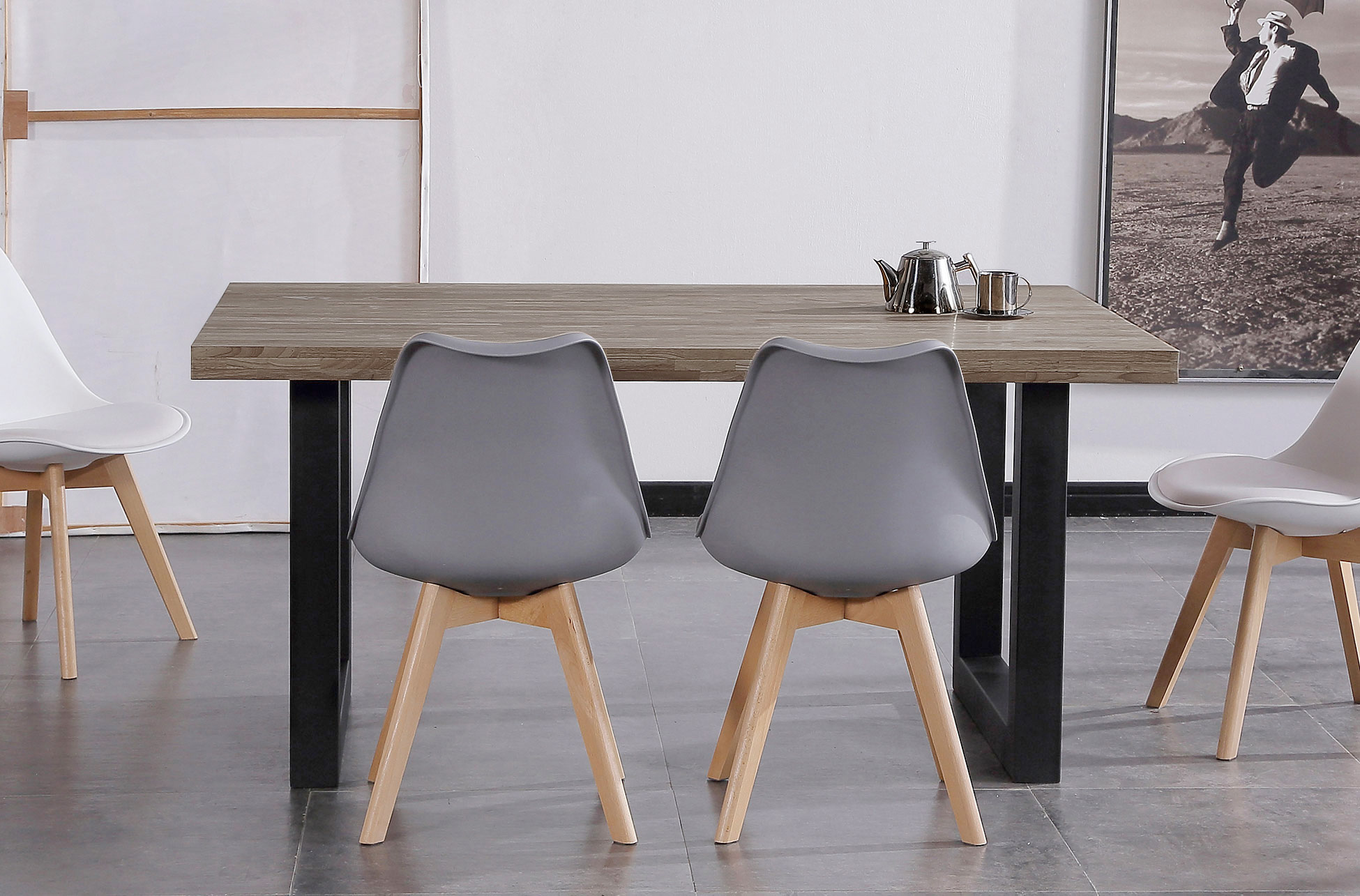 MESA COMEDOR FIJA LOFT 160 x 100 CM ROBLE AMERICAN / NEGRO. - Imagen 5