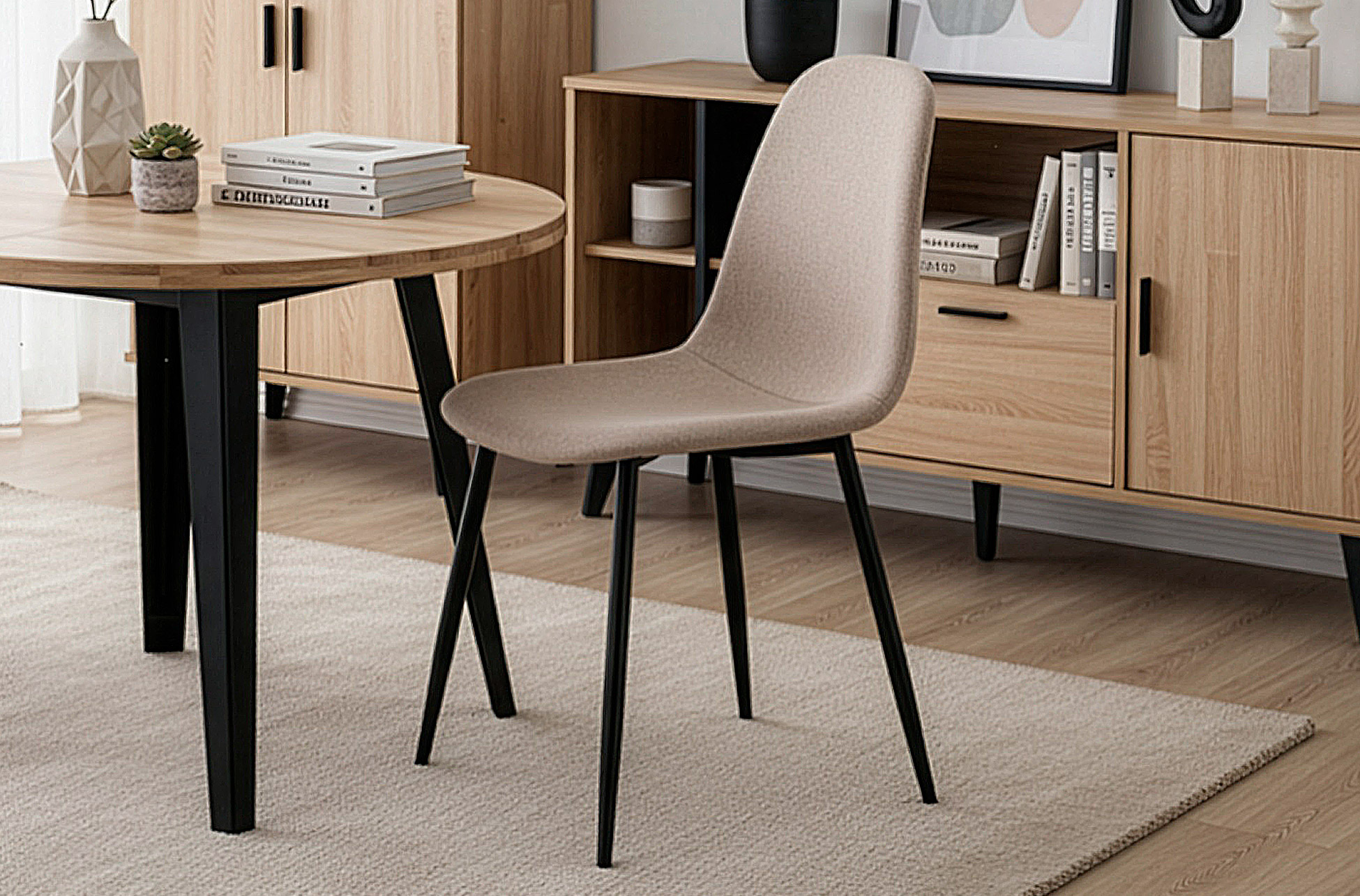 SILLA COMEDOR HALL TEJIDO BEIGE.