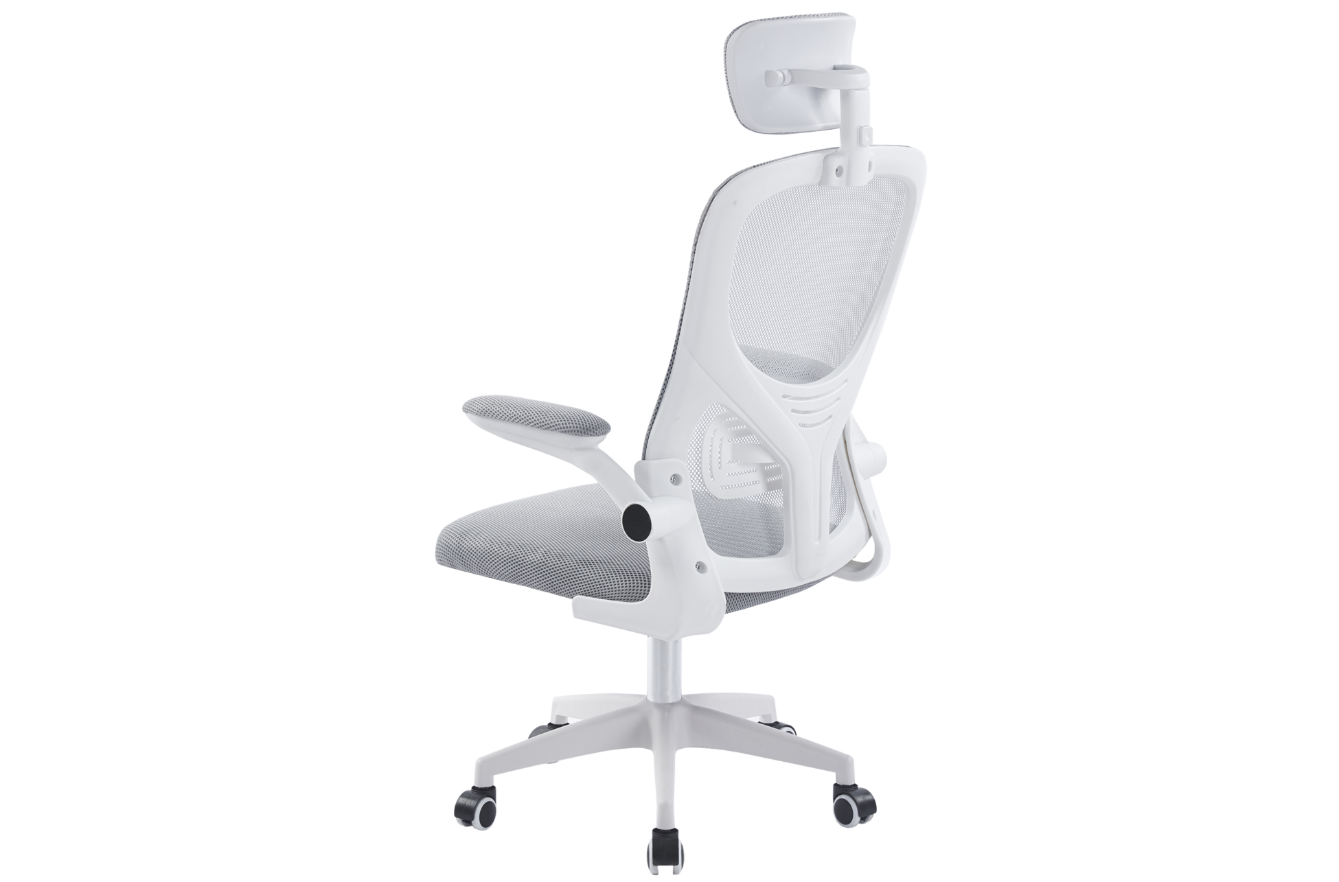 SILLON GIRATORIO CON REPOSACABEZAS AERO RED TRANSPIRABLE GRIS ESTRUCTURA BLANCA - Imagen 2