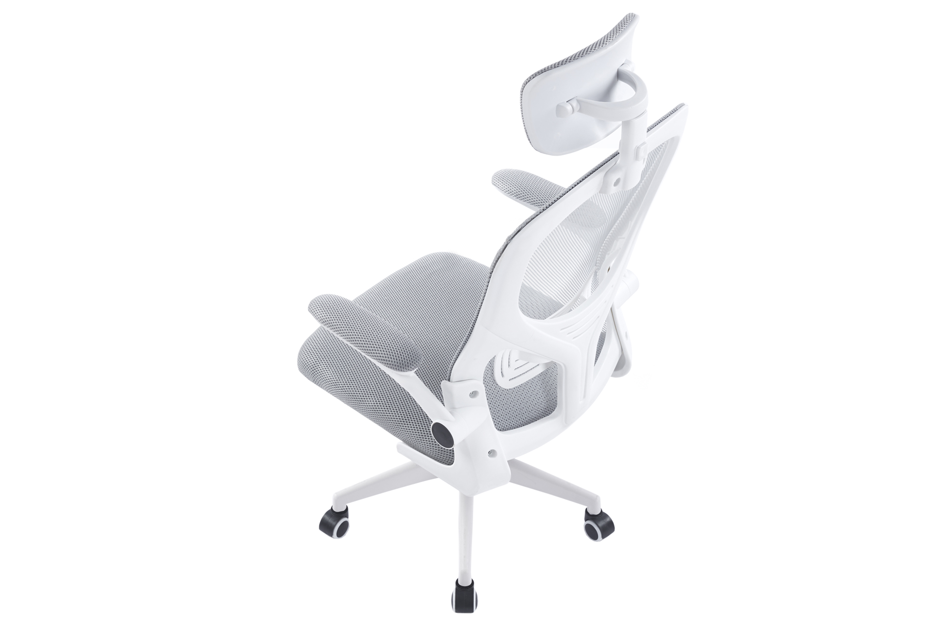 SILLON GIRATORIO CON REPOSACABEZAS AERO RED TRANSPIRABLE GRIS ESTRUCTURA BLANCA - Imagen 3