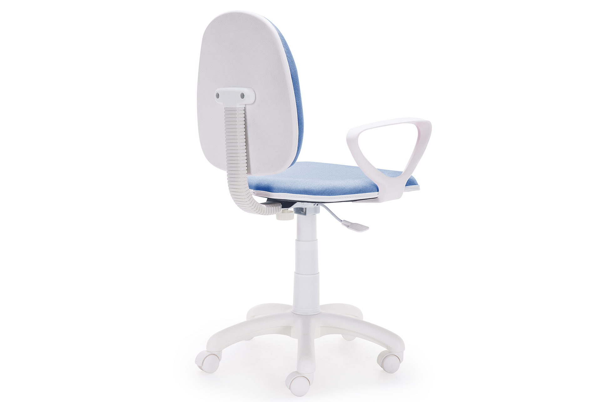 SILLA DE ESCRITORIO GIRATORIA MODELO DOLPHIN AZUL / ESTRUCTURA BLANCA. - Imagen 3