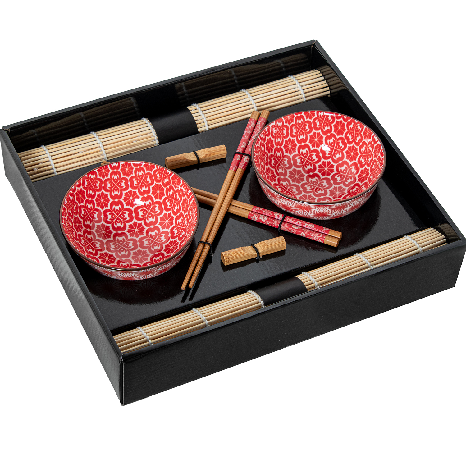 SET 2 CUENCOS PORCELANA C/PALILLOS BAMBÚ+ SALVAMANTELES BAMB