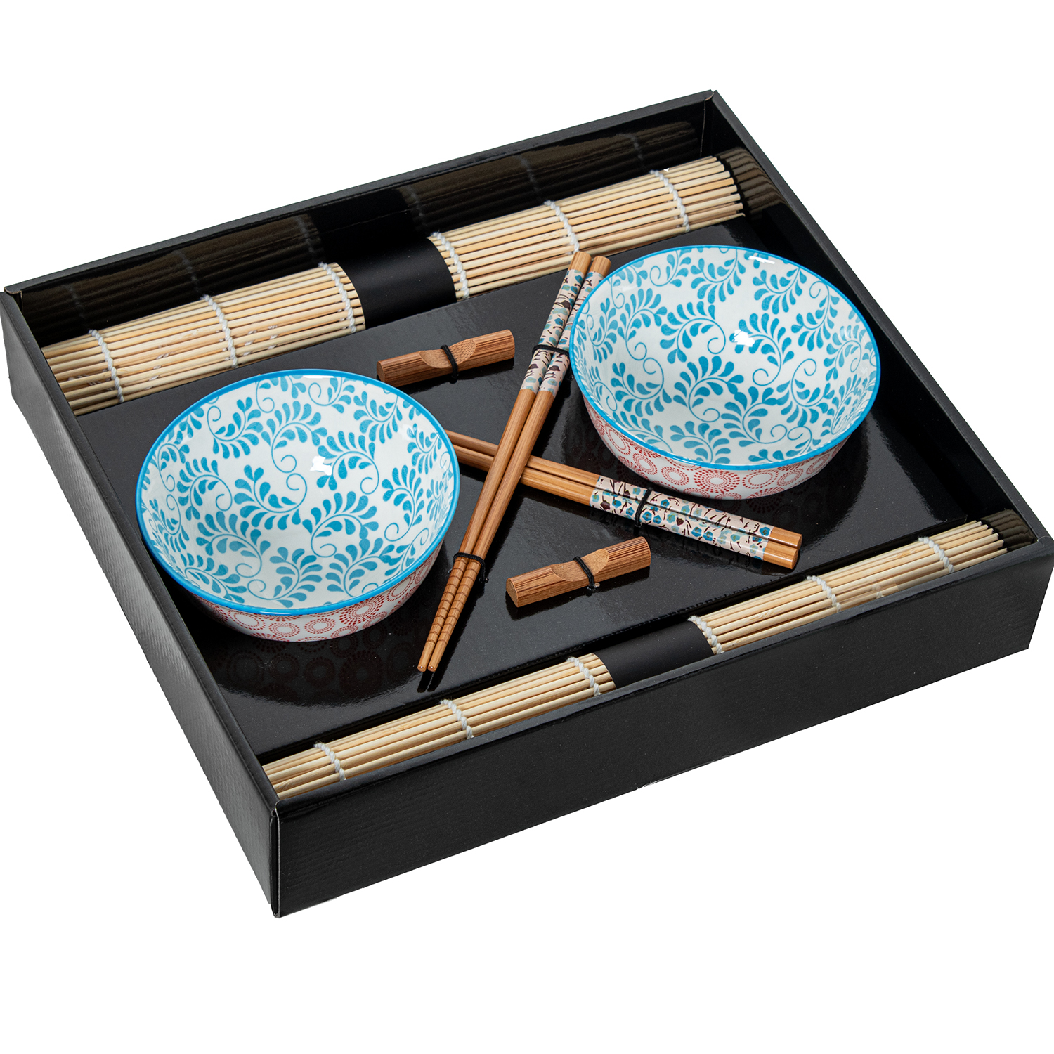 SET 2 CUENCOS PORCELANA C/PALILLOS BAMBÚ+ SALVAMANTELES BAMB