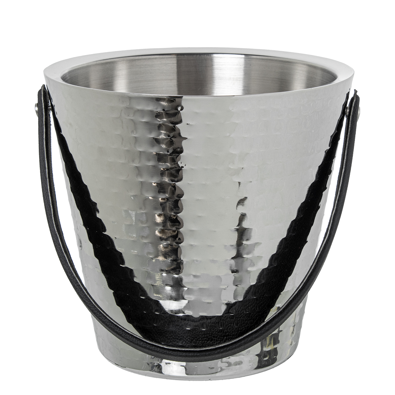 CUBO CHAMPANERA ACERO INOX. C/SA CUERO, MARTILLADO BRILLO