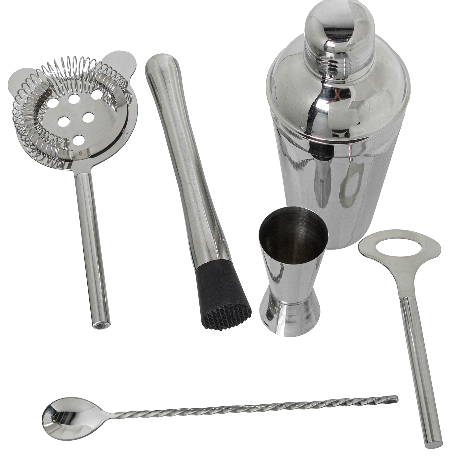 SET 6 UTENSILIOS COCKTAIL ACERO INOX. ORO MATE GRABADO LLUVI