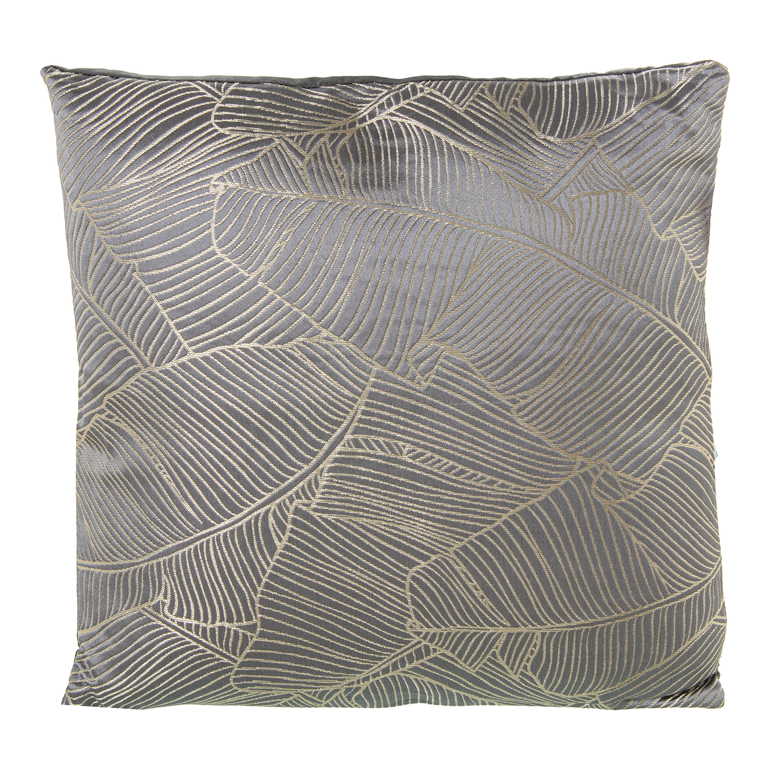 COJÍN 22132 GRIS HOJAS BEIGE CNA DORADA PUNTAS