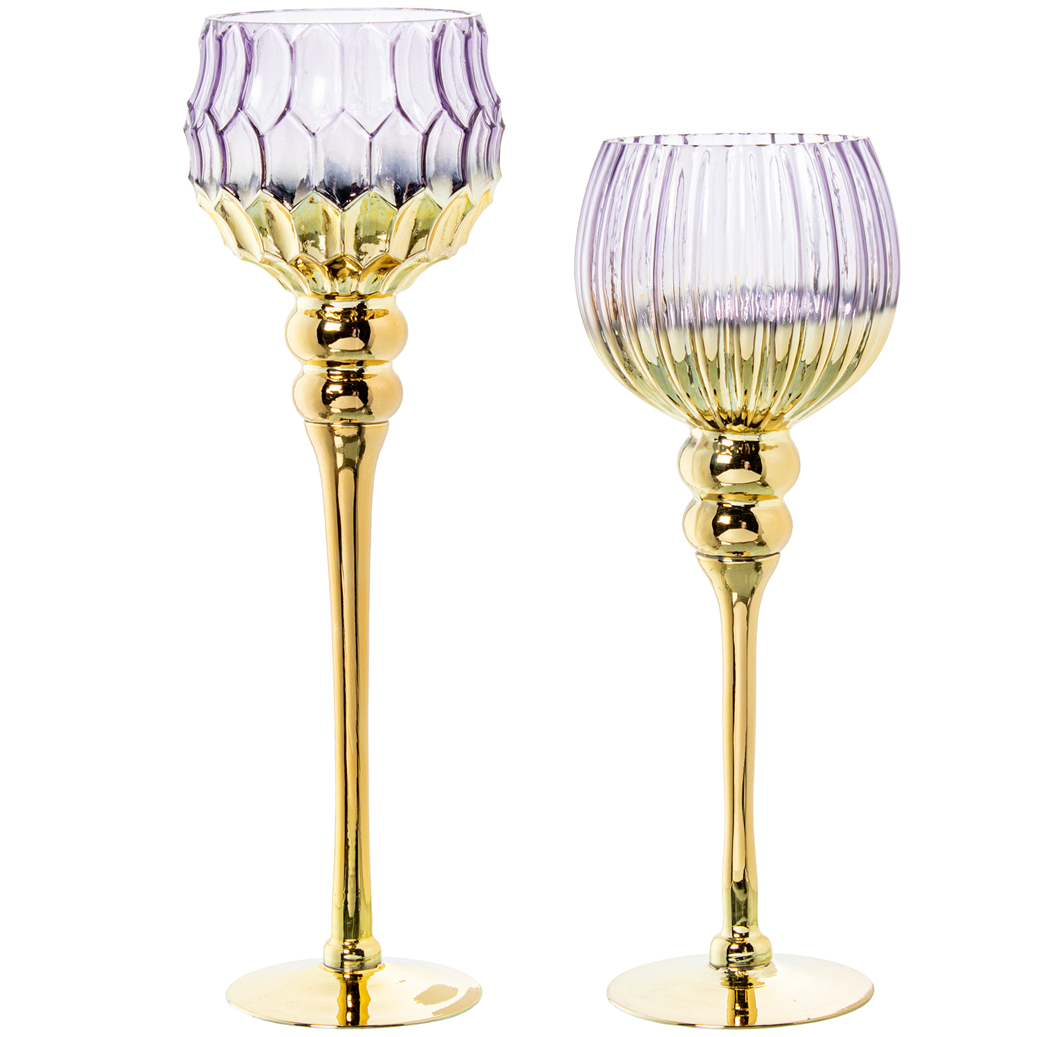SET 2 COPAS 23209 PORTAVELAS CRISTAL LISO FILO DORADO OSCURO
