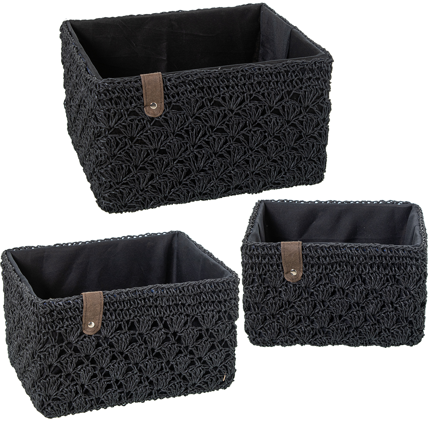 SET 3 CESTAS ALMACENAMIENTO TE NEGRA C/TAPA MADERA