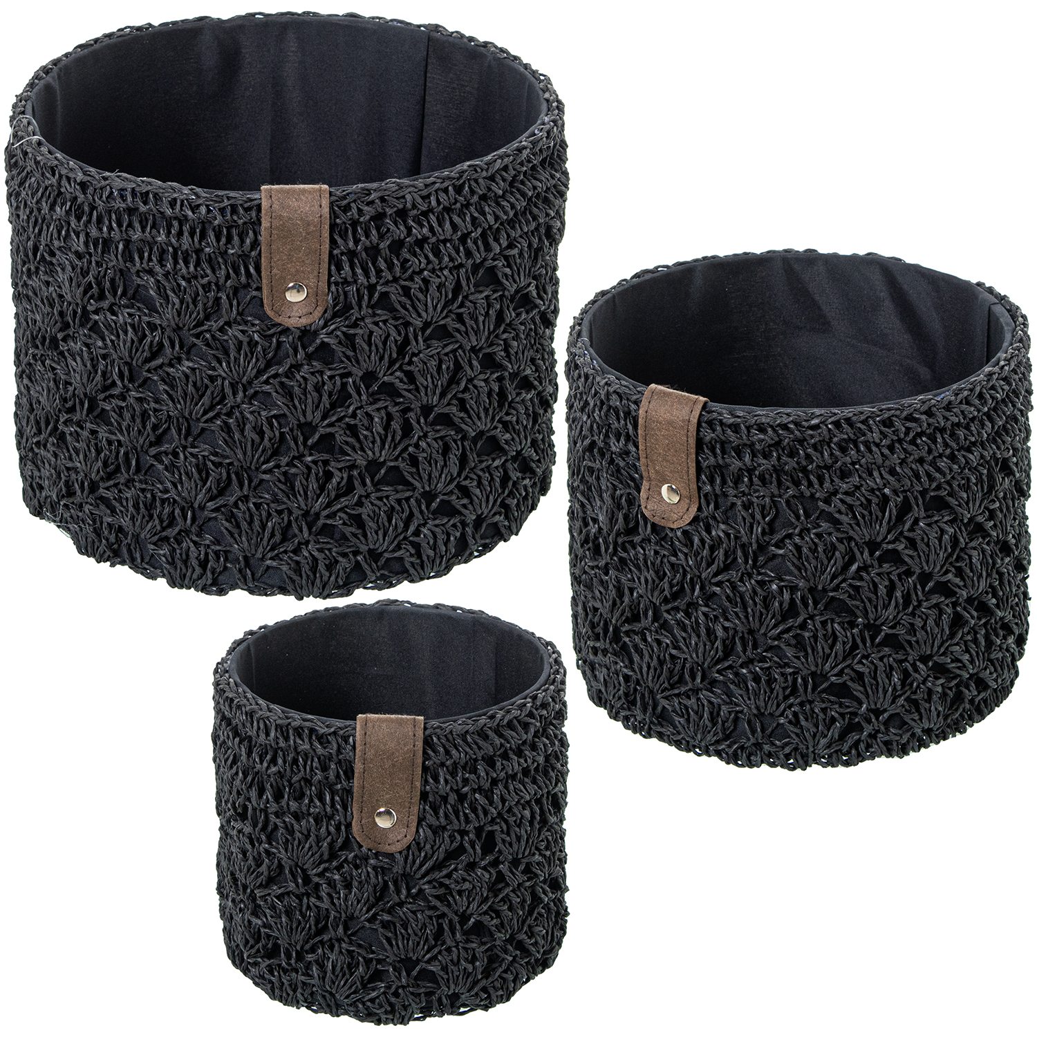 SET 3 CESTAS ALMACENAMIENTO TELA NEGRA