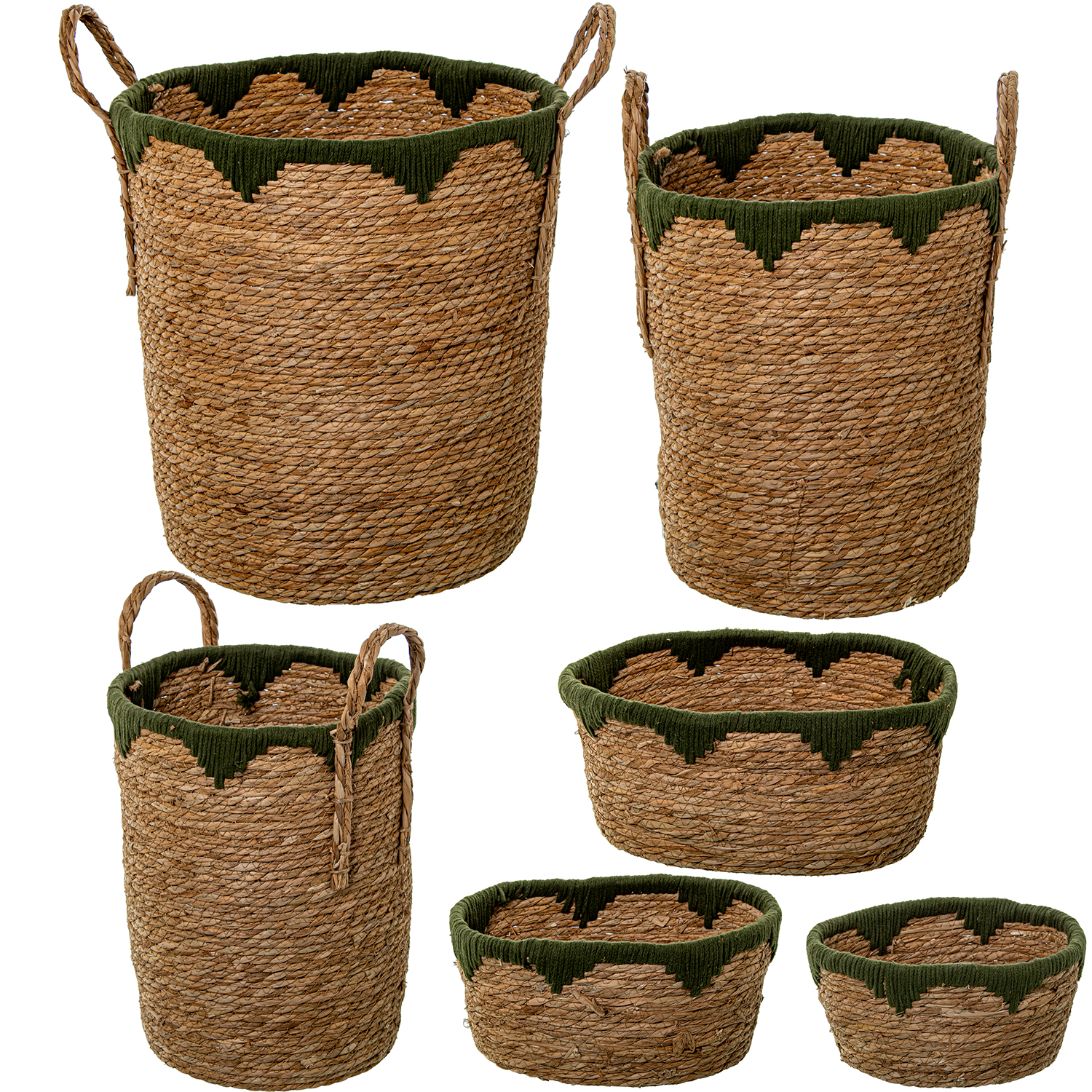SET 6 CESTOS HIERBA DE MAR NATURAL+ ALGODÓN BLANCO