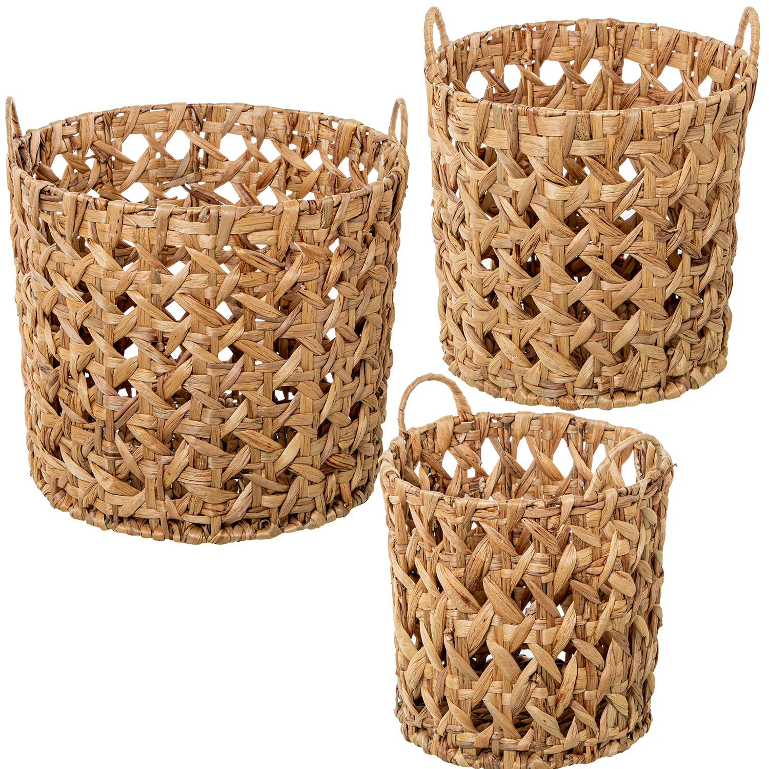 SET 3 CESTOS HIERBA DE MAR NATURAL+ ALGODÓN VERDE