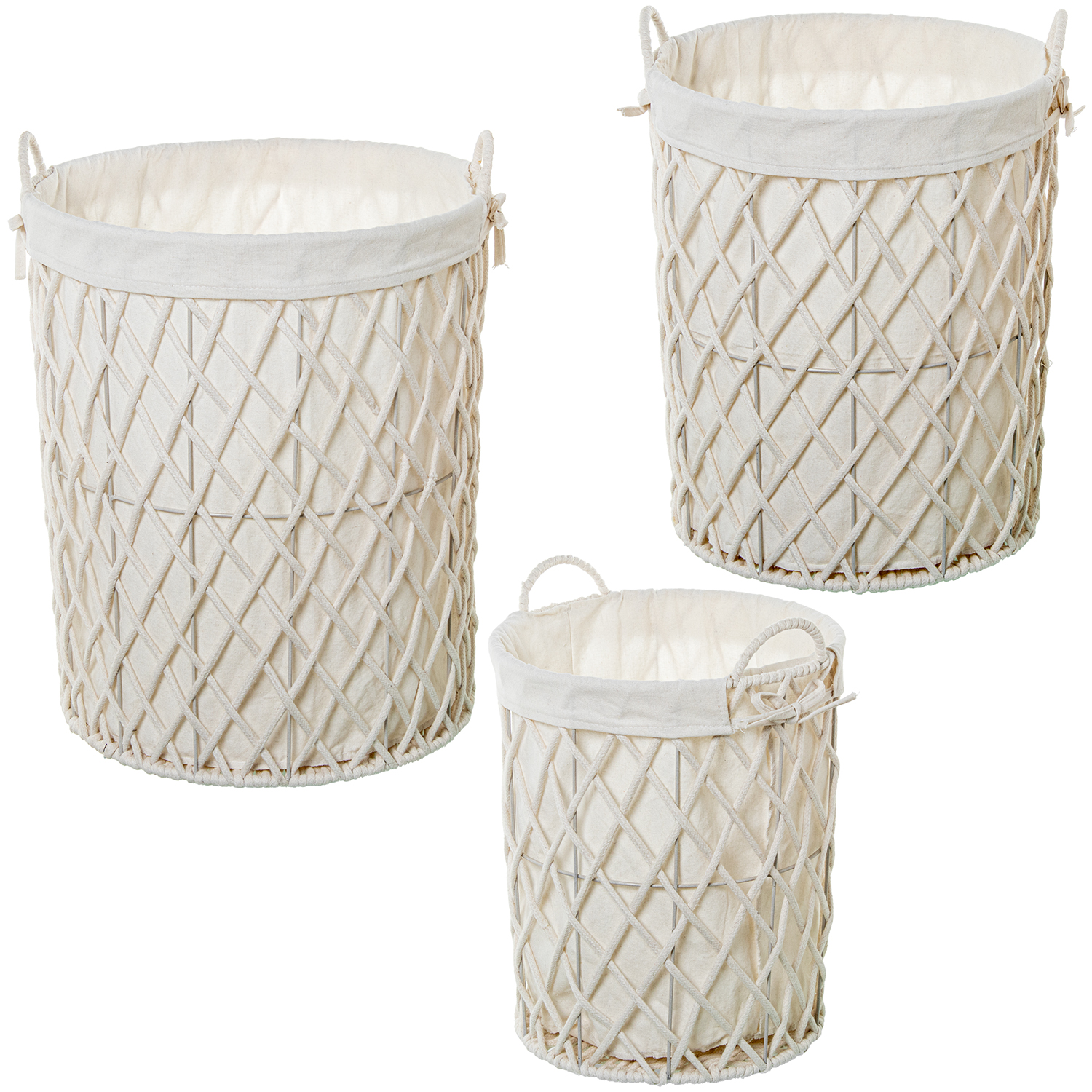 SET 3 CESTOS CUERDA DE PAPEL B/TELA 70%+30% ALGODÓN/POLIÉSTE