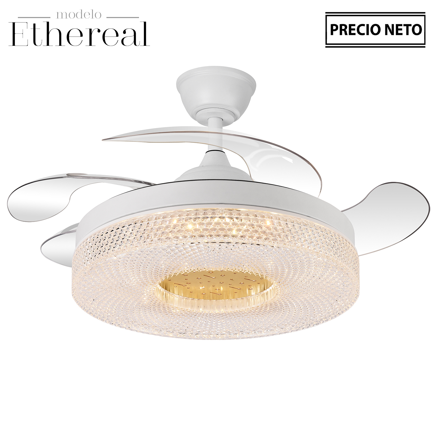 VENTILADOR TECHO C/LUZ ETHEREA BLANCO 4 ASPAS RETRÁCTILES