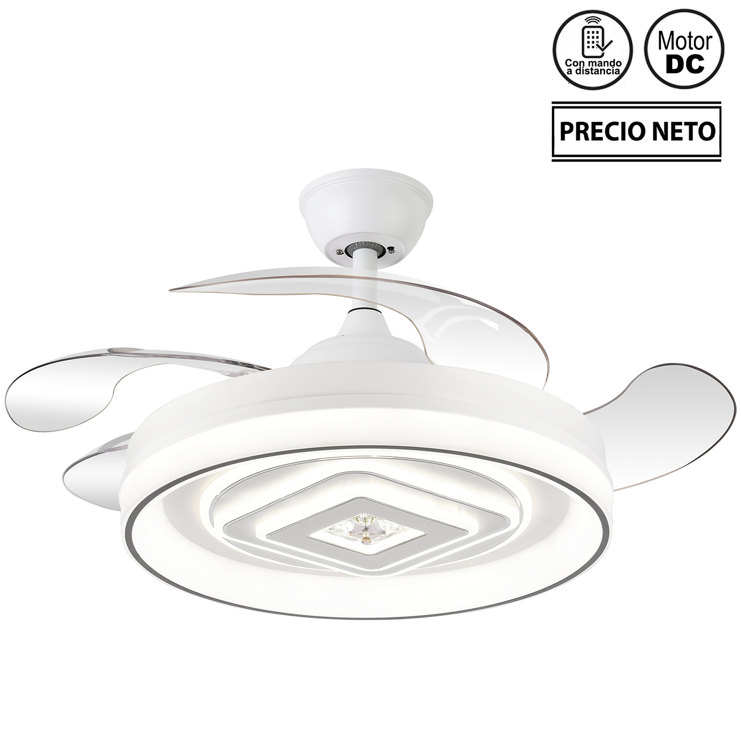 VENTILADOR TECHO C/LUZ ENCHANT BLANCO 4 ASPAS RETRÁCTILES