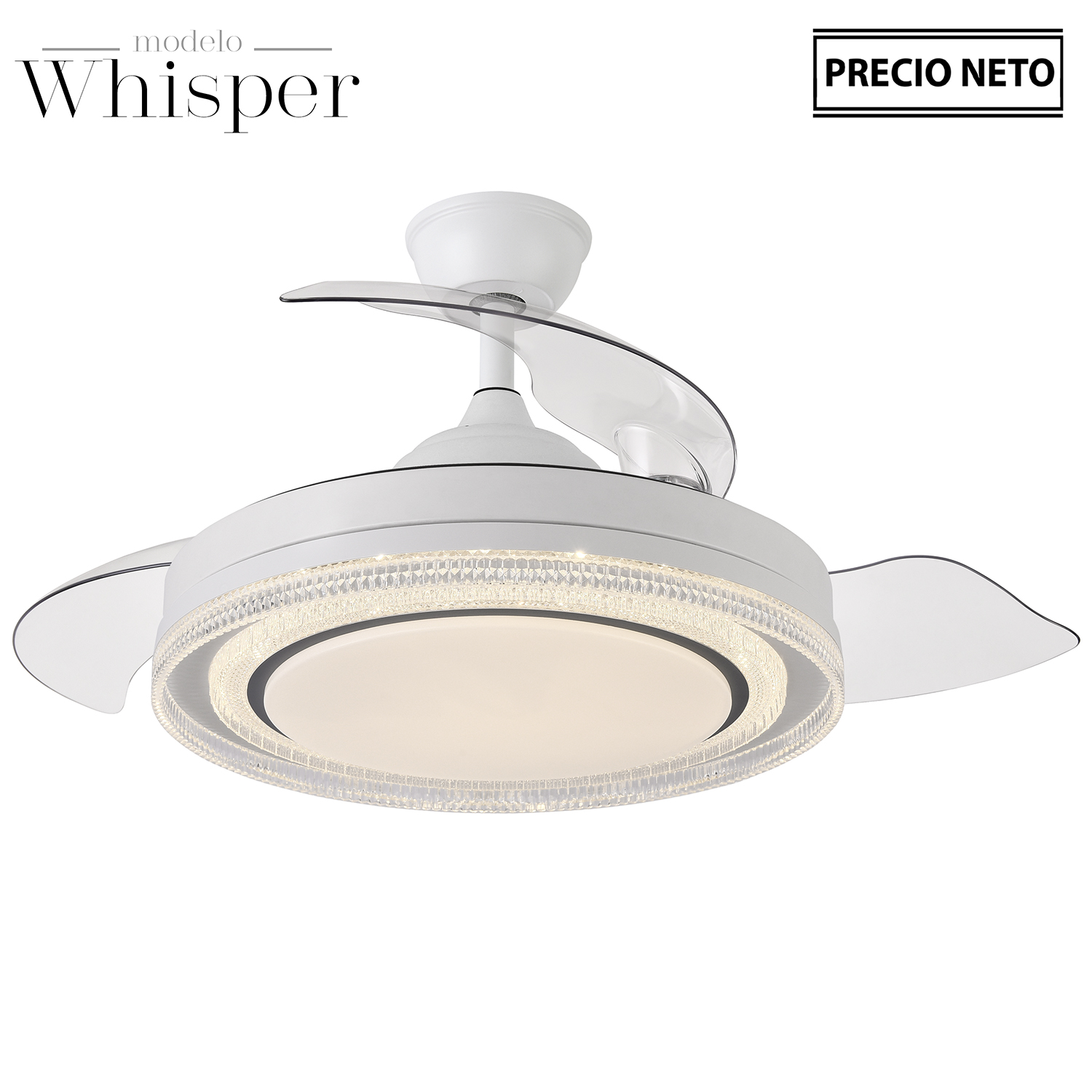 VENTILADOR TECHO C/LUZ WHISPERNEGRO 3 ASPAS RETRÁCTILES