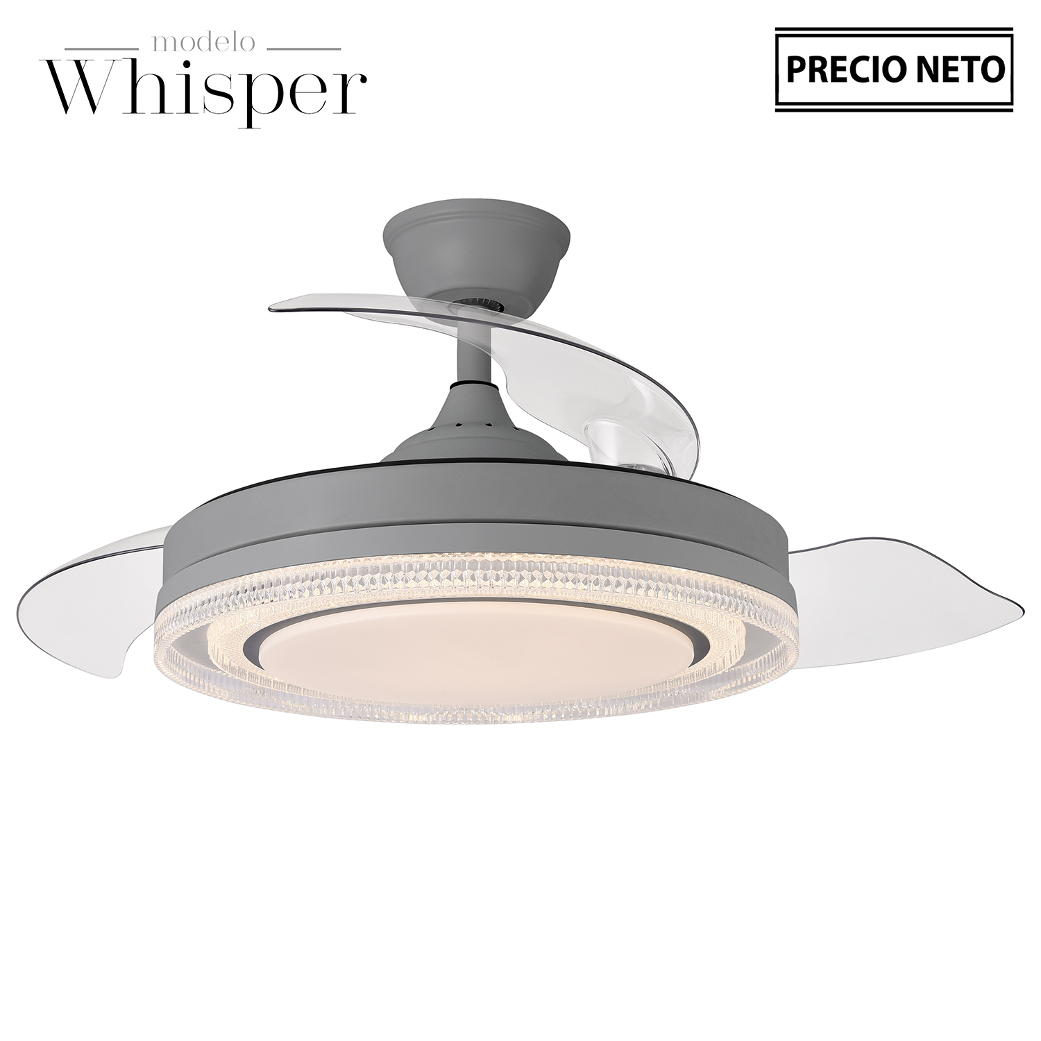 VENTILADOR TECHO C/LUZ WHISPER BLANCO 3 ASPAS RETRÁCTILES