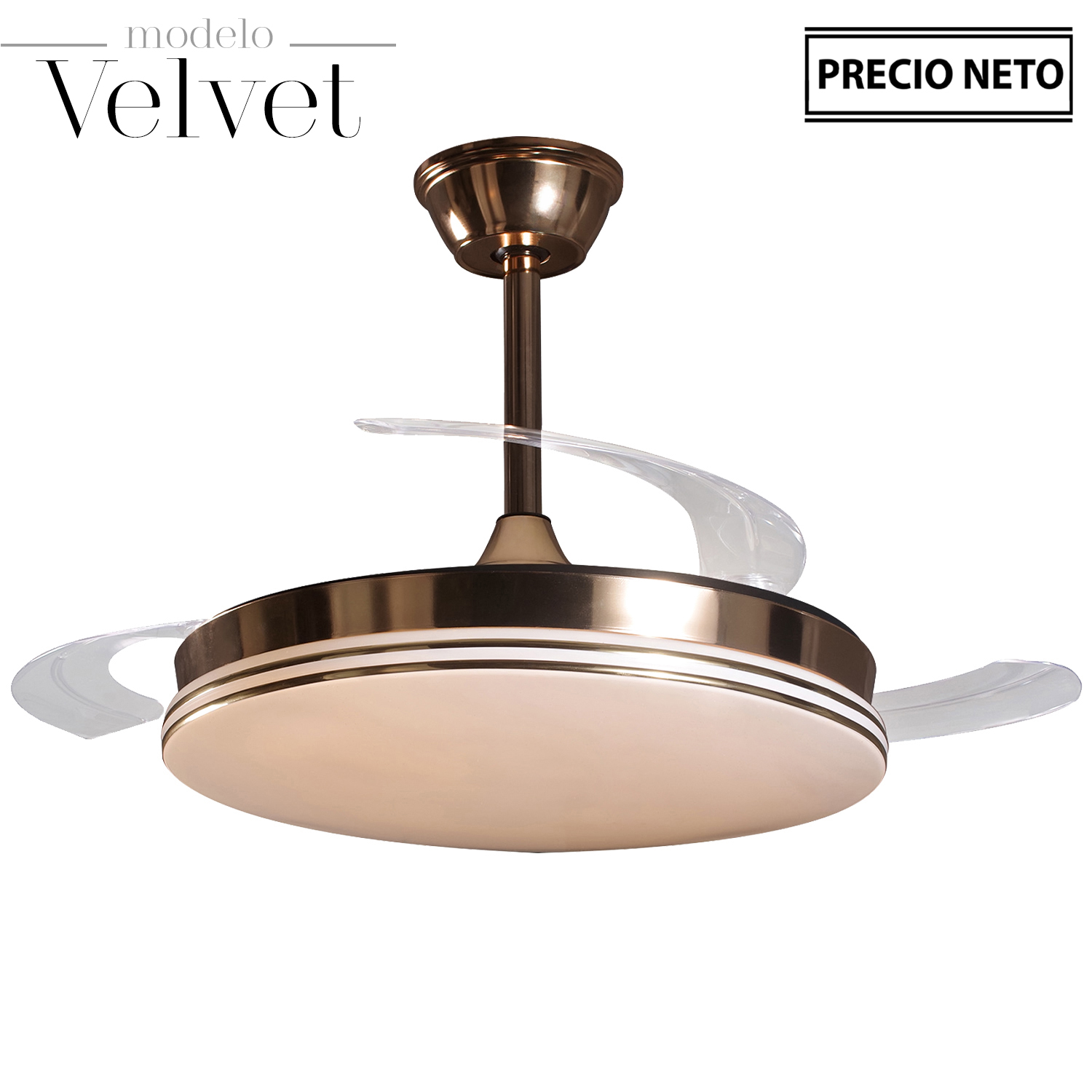 VENTILADOR TECHO C/LUZ VELVETCROMADO 3 ASPAS RETRÁCTILES