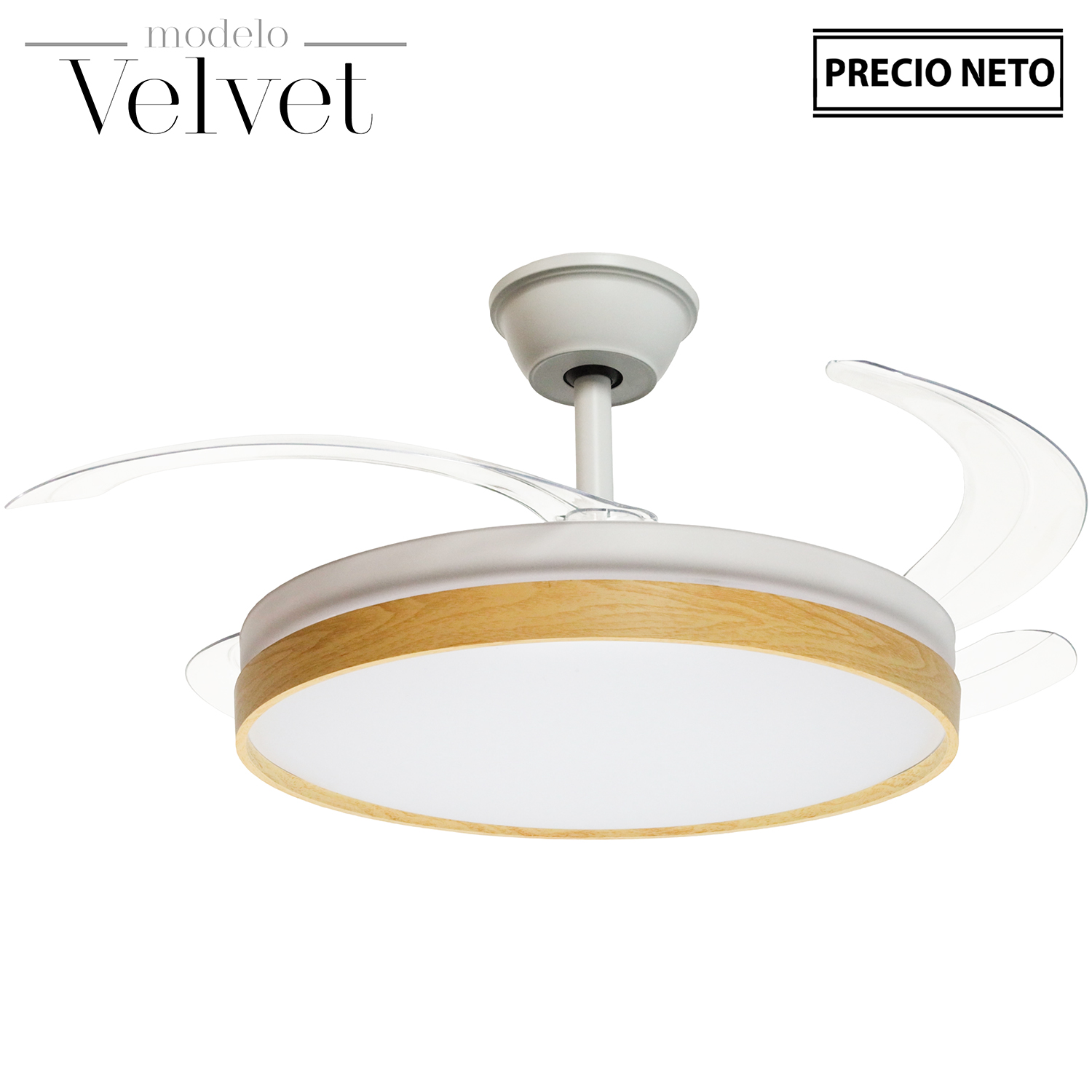 VENTILADOR TECHO C/LUZ VELVETL NEGRO 3 ASPAS RETRÁCTILES