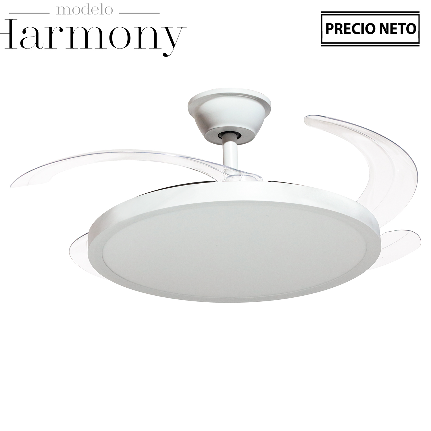 VENTILADOR TECHO C/LUZ HARMONY NEGRO 3 ASPAS RETRÁCTILES