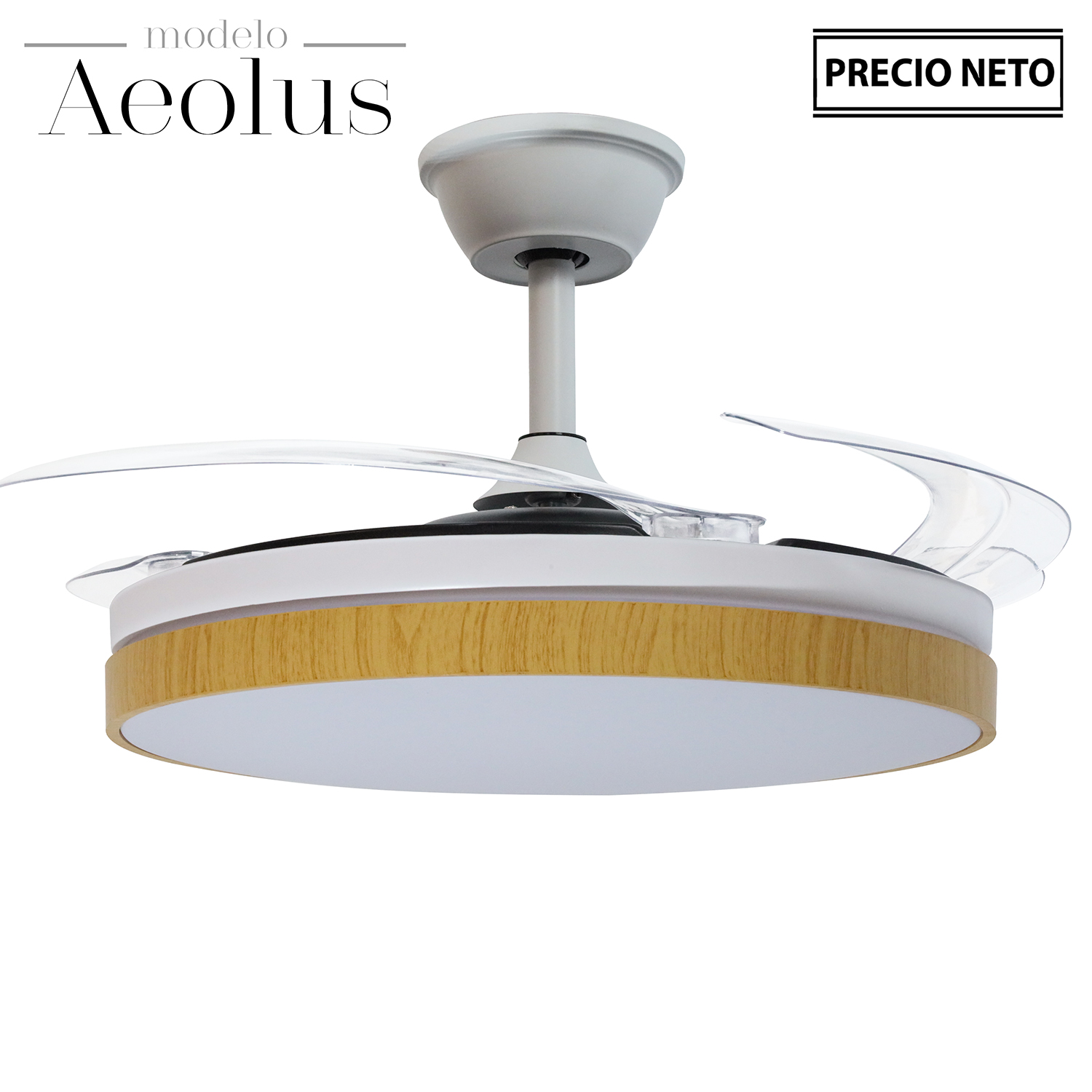VENTILADOR TECHO C/LUZ AEOLUSORO MATE 3 ASPAS RETRÁCTILES