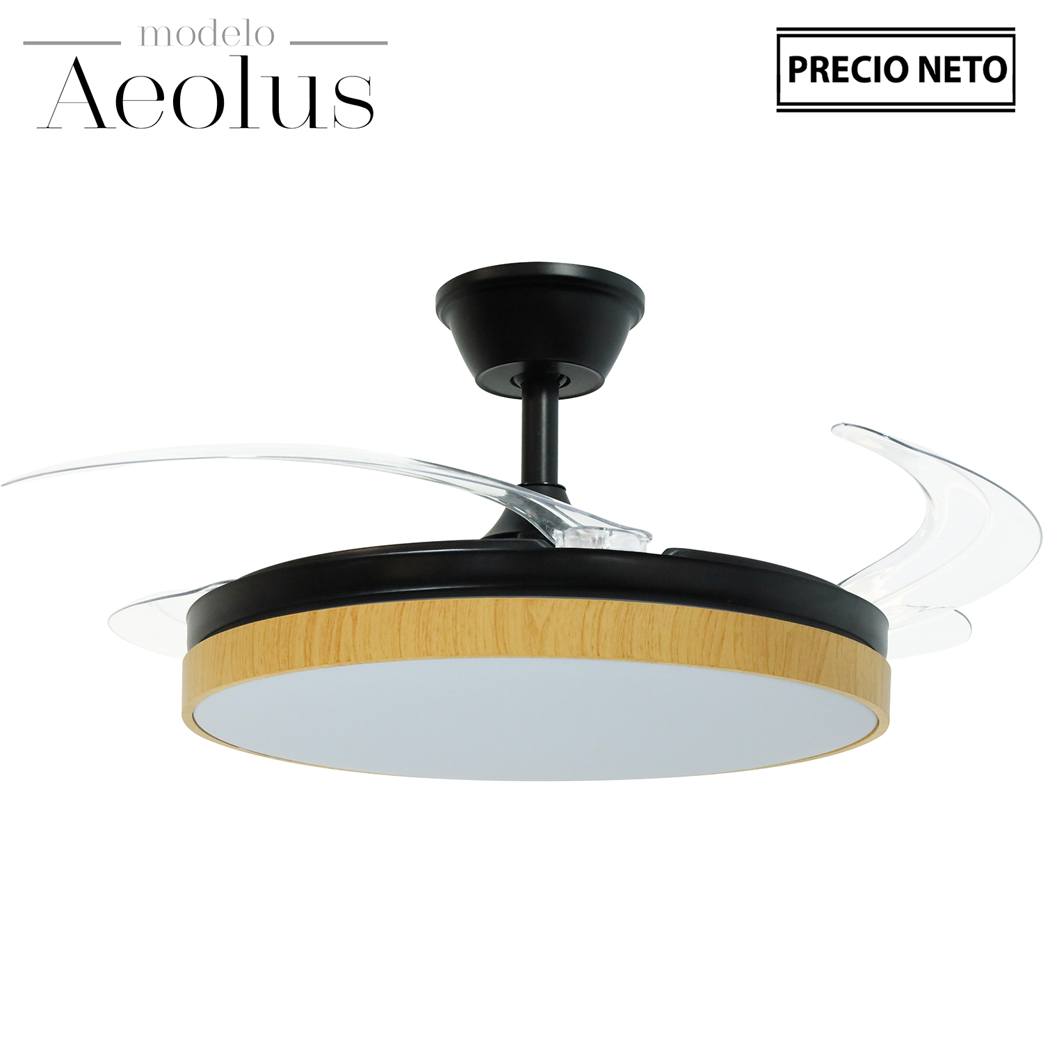 VENTILADOR TECHO C/LUZ AEOLUSBLANCO/MADERA 3 ASPAS RETRÁCTI