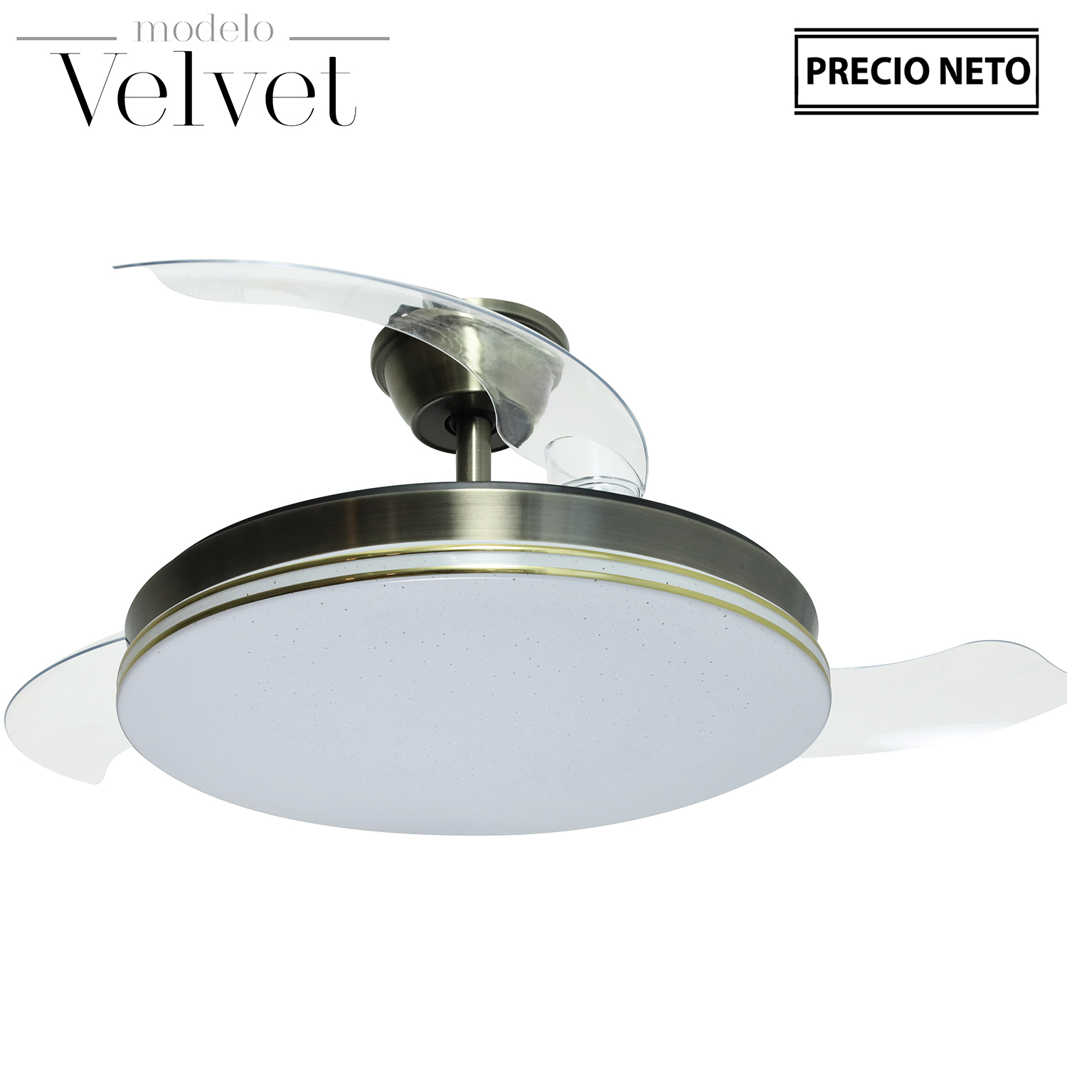 VENTILADOR TECHO C/LUZ VELVETNEGRO/MADERA 3 ASPAS RETRÁCTIL