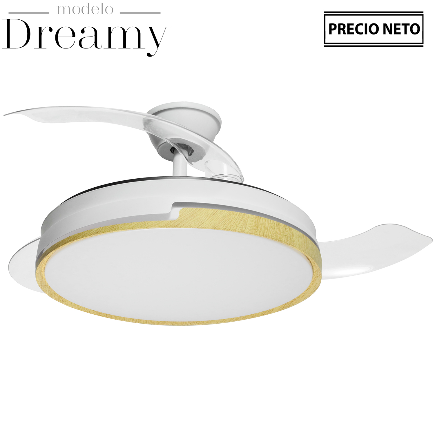 VENTILADOR TECHO C/LUZ DREAMYCUERO 3 ASPAS RETRÁCTILES
