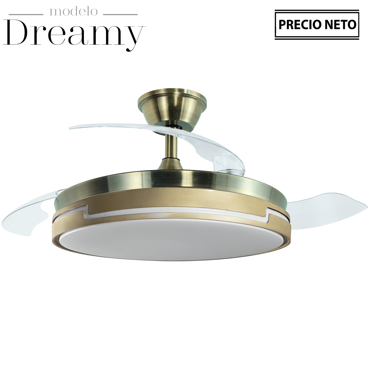 VENTILADOR TECHO C/LUZ DREAMYBLANCO/MADERA 3 ASPAS RETRÁCTI