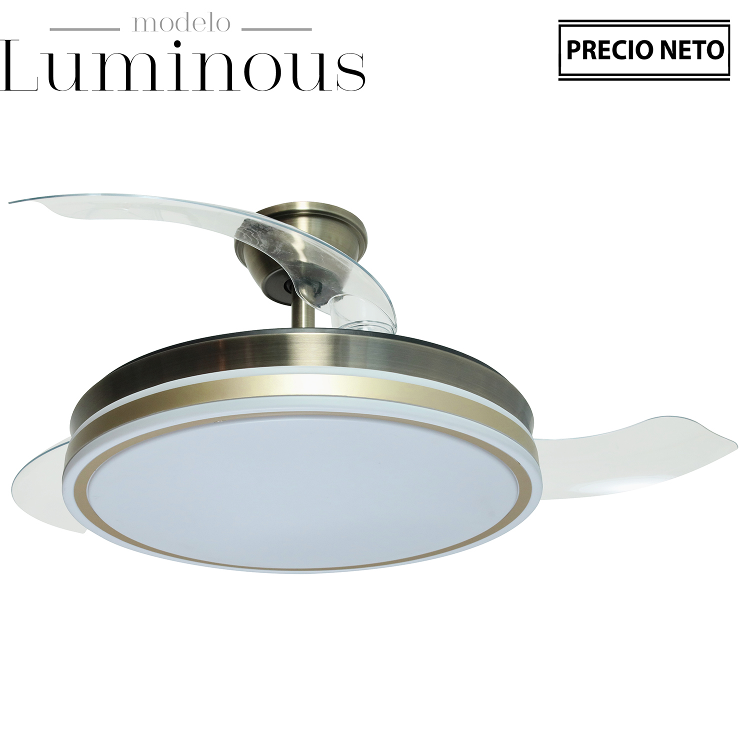 VENTILADOR TECHO C/LUZ LUMINOUCUERO 3 ASPAS RETRÁCTILES