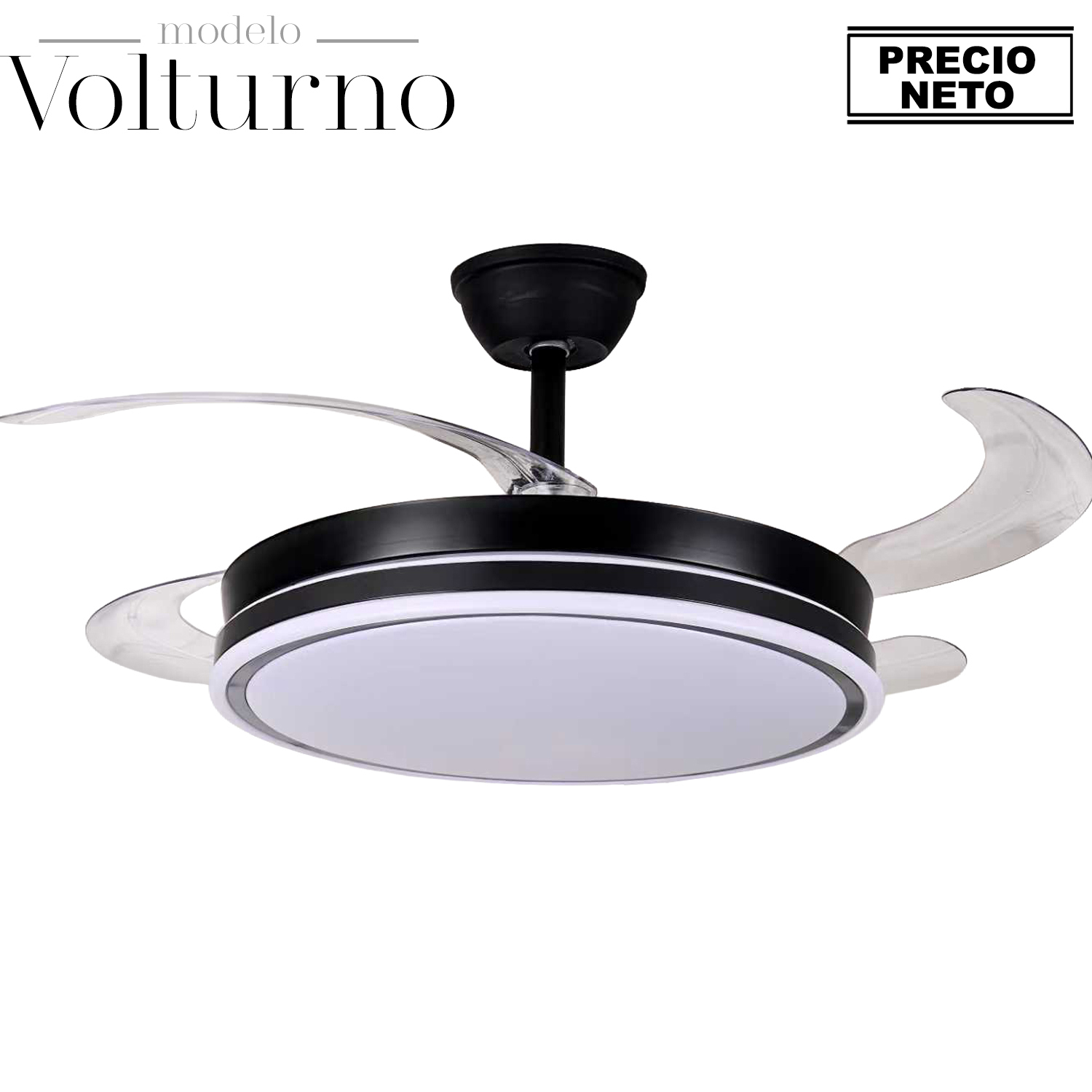 VENTILADOR TECHO C/LUZ VOLTURNO BLANCO 4 ASPAS RETRÁCTILES