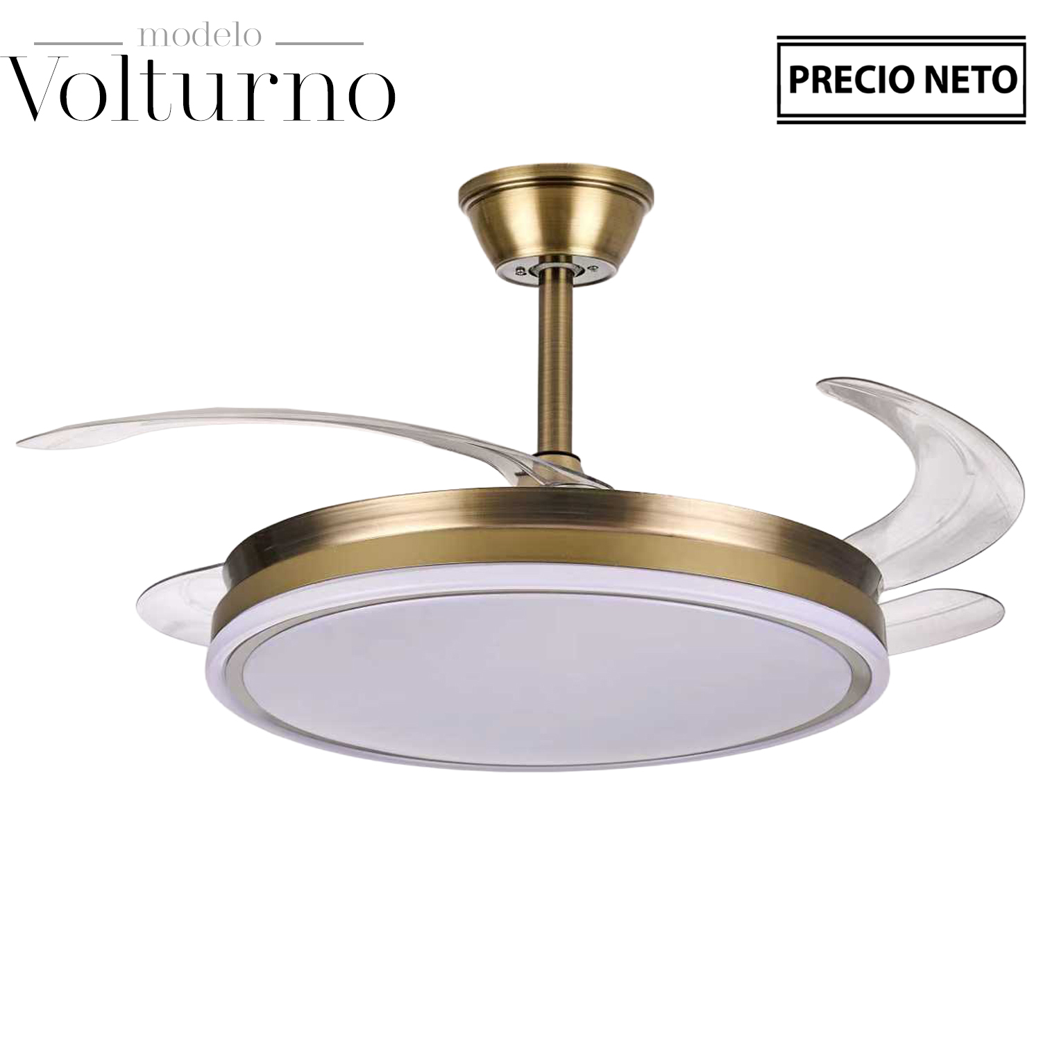 VENTILADOR TECHO C/LUZ VOLTURNO PLATEADO 4 ASPAS RETRÁCTILES