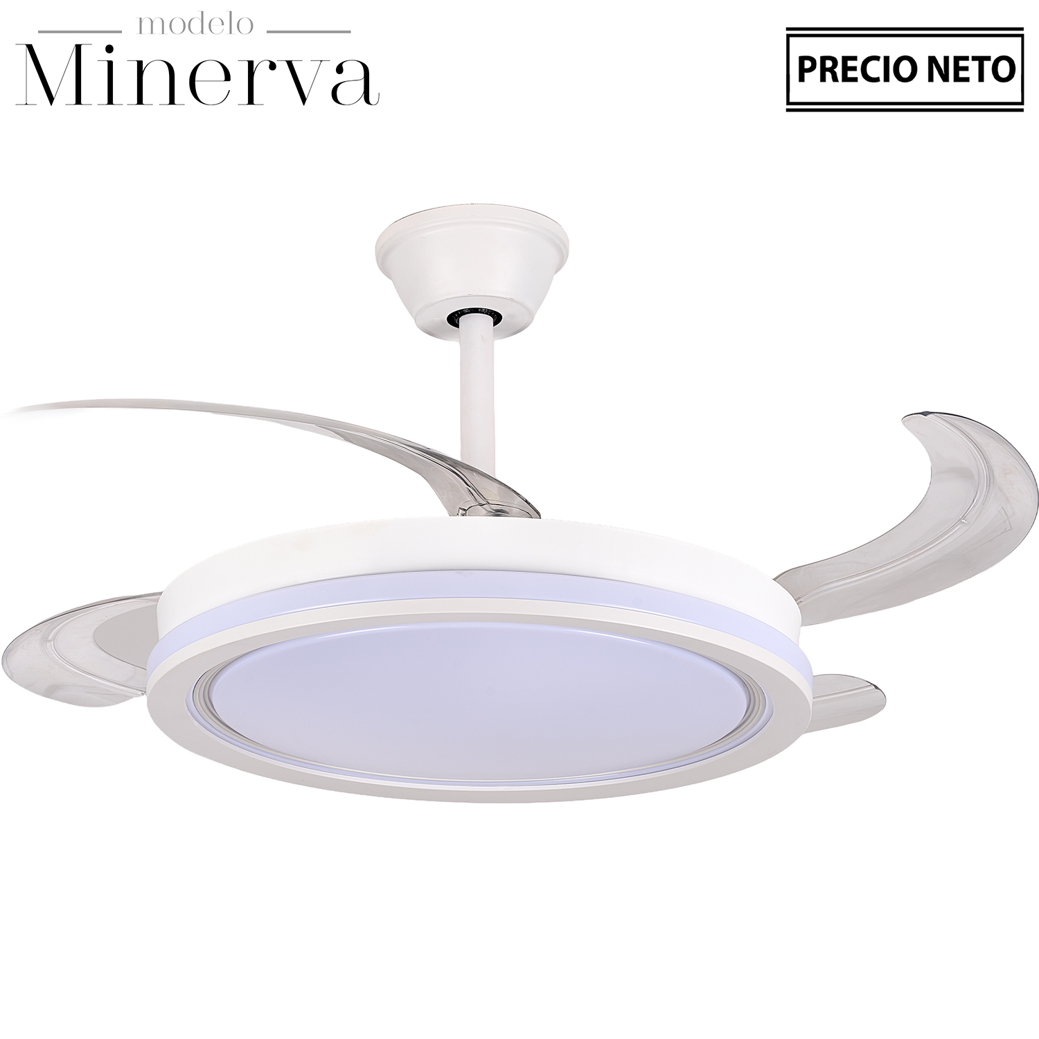 VENTILADOR TECHO C/LUZ MINERVABLANCO 4 ASPAS RETRÁCTILES