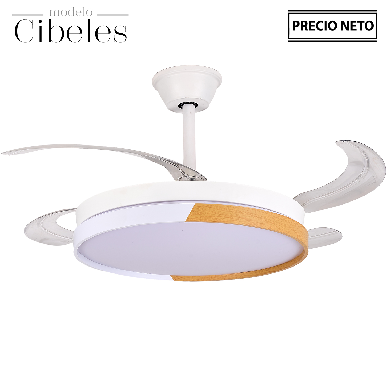 VENTILADOR TECHO C/LUZ CIBELESLANCO 4 ASPAS RETRÁCTILES