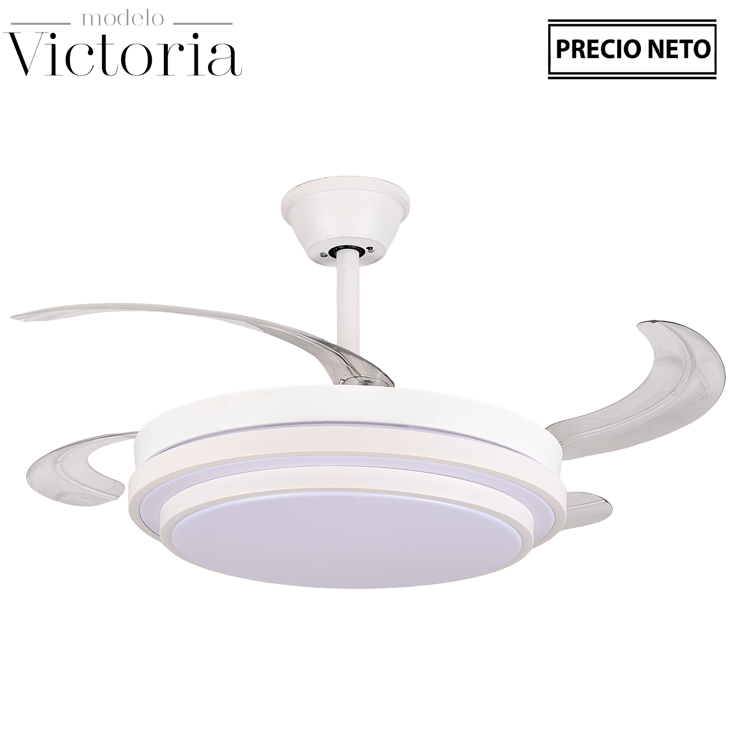 VENTILADOR TECHO C/LUZ VICTORINEGRO/MADERA 4 ASPAS RETRÁCTIL