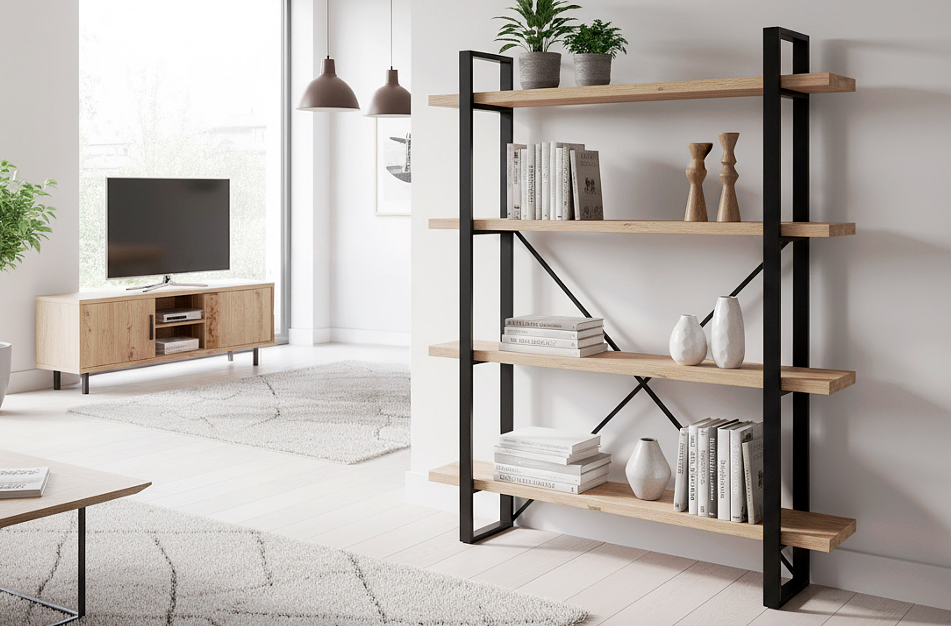 ESTANTERIA ALTA PLANK ROBLE NORDISH / NEGRO.