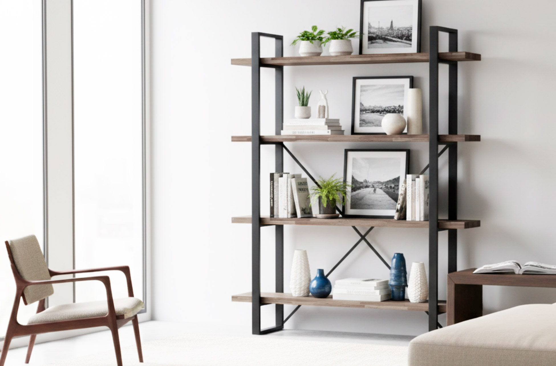 ESTANTERIA ALTA PLANK ROBLE AMERICAN / NEGRO.