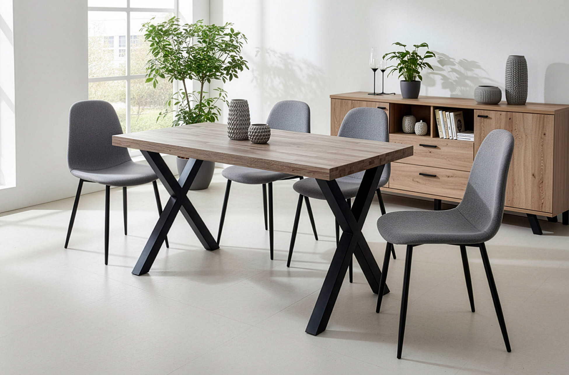 MESA COMEDOR FIJA X-LOFT 140 x 80 CM ROBLE AMERICAN / NEGRO