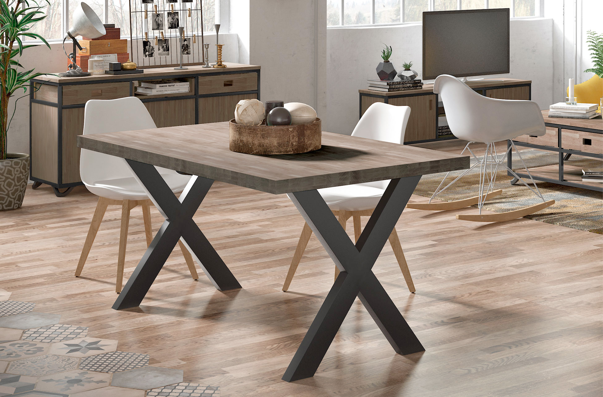 MESA COMEDOR FIJA X-LOFT 140 x 80 CM ROBLE AMERICAN / NEGRO - Imagen 4
