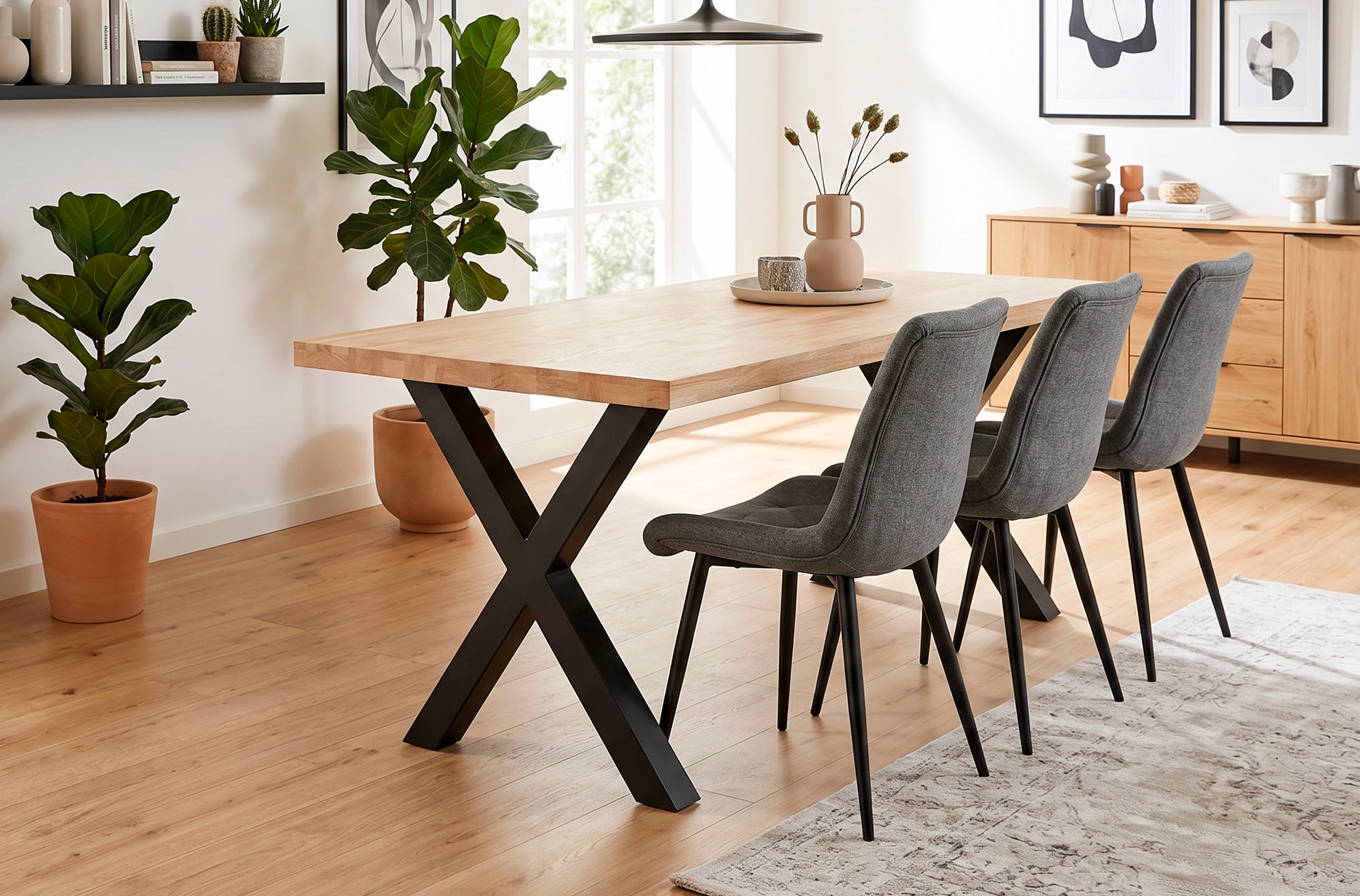 MESA COMEDOR FIJA X-LOFT 160 x 90 CM ROBLE / NEGRO.