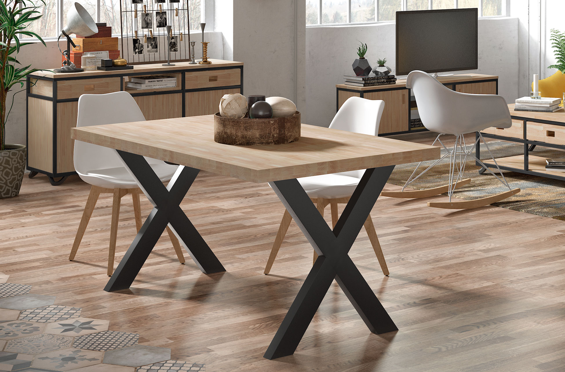 MESA COMEDOR FIJA X-LOFT 160 x 90 CM ROBLE / NEGRO. - Imagen 6