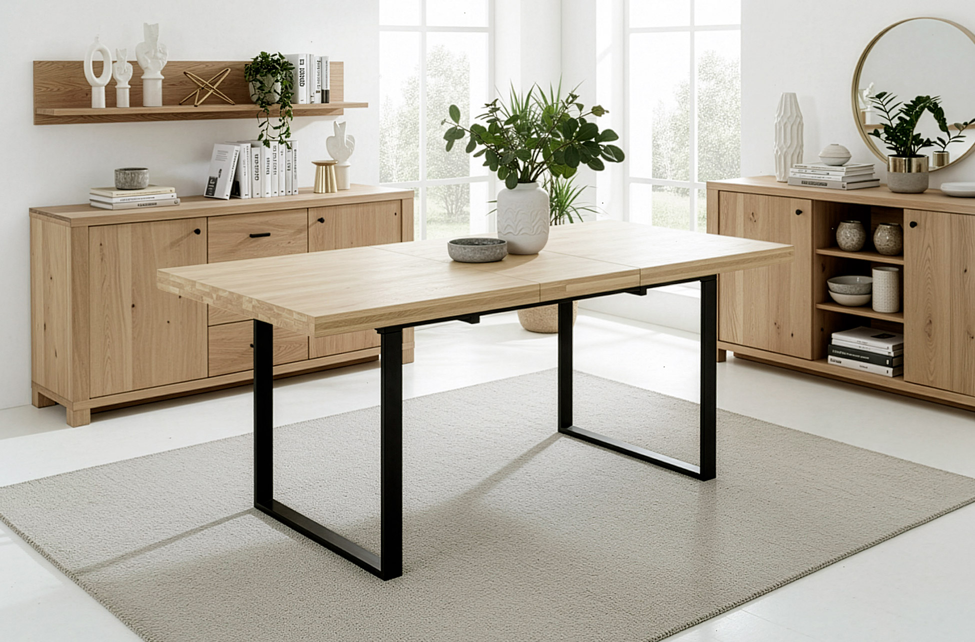 MESA COMEDOR EXTENSIBLE NATURAL 140 - 180 x 80 CM ROBLE NORDISH / NEGRO