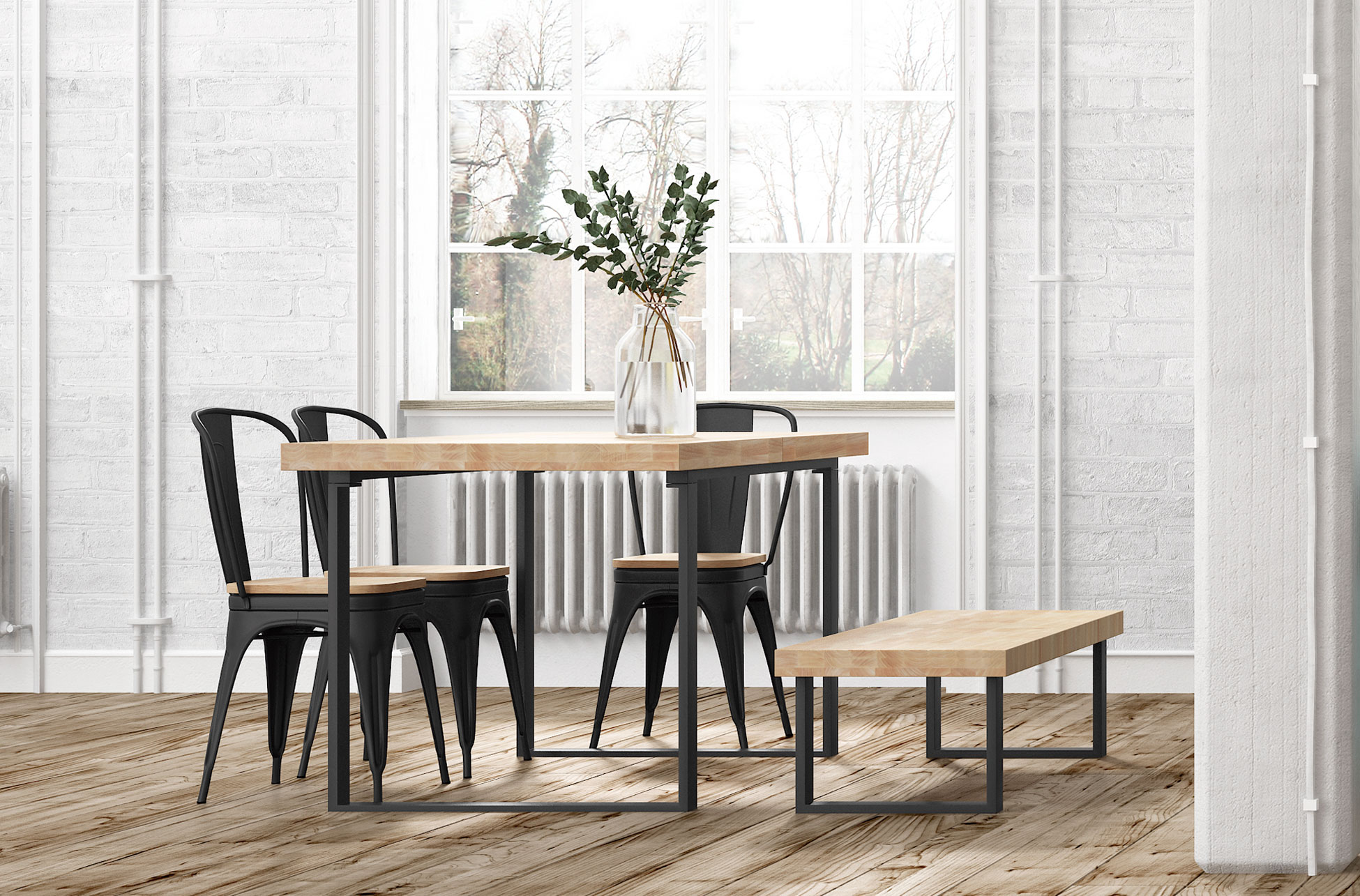 MESA COMEDOR EXTENSIBLE NATURAL 140 - 180 x 80 CM ROBLE NORDISH / NEGRO - Imagen 9