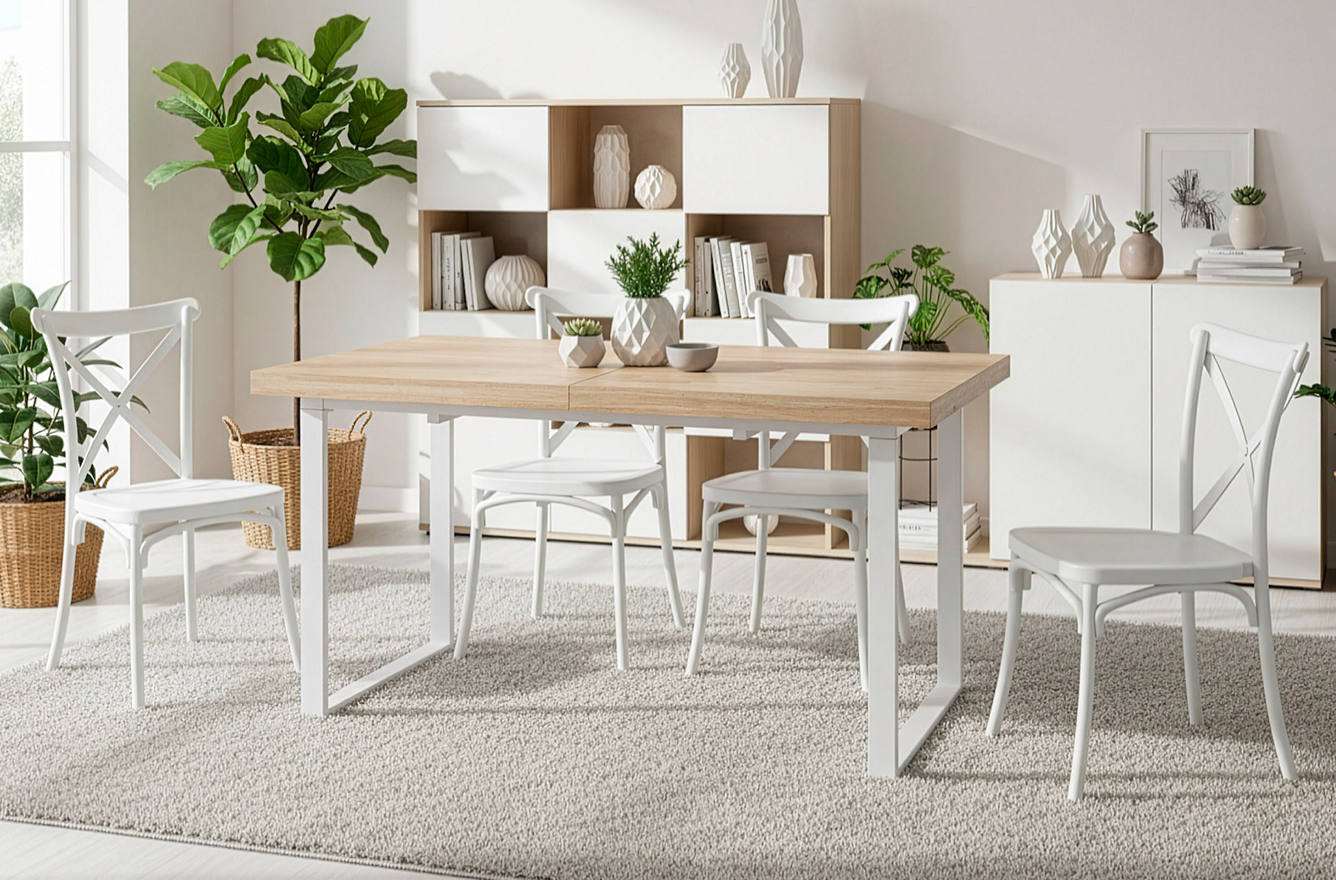 MESA COMEDOR EXTENSIBLE NATURAL 140 - 180 x 80 CM ROBLE NORDISH / BLANCO