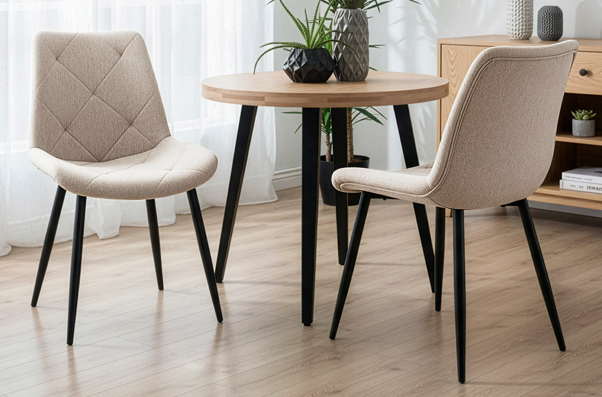 SILLA COMEDOR MARLENE TEJIDO BEIGE / NEGRO
