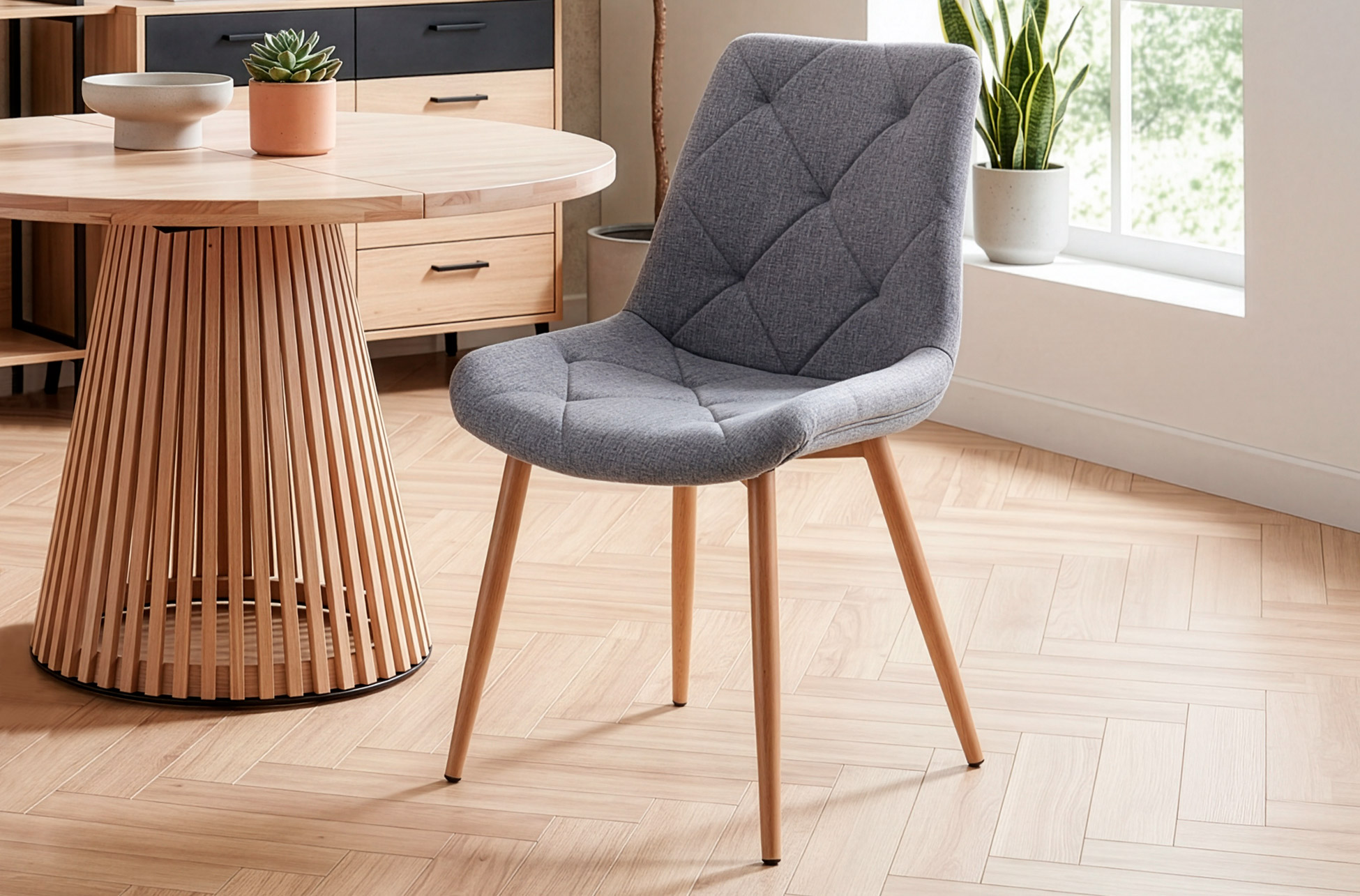SILLA COMEDOR MARLENE TEJIDO GRIS / OAK