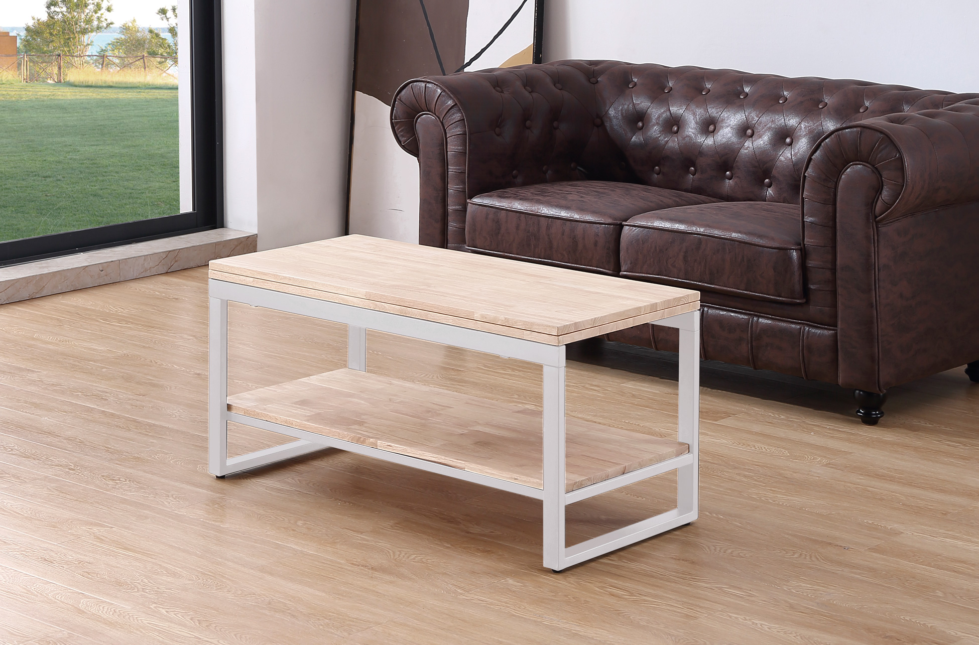 MESA CENTRO ELEVABLE Y EXTENSIBLE STEVE 100 x 45 CM ROBLE NORDISH / BLANCO. - Imagen 2