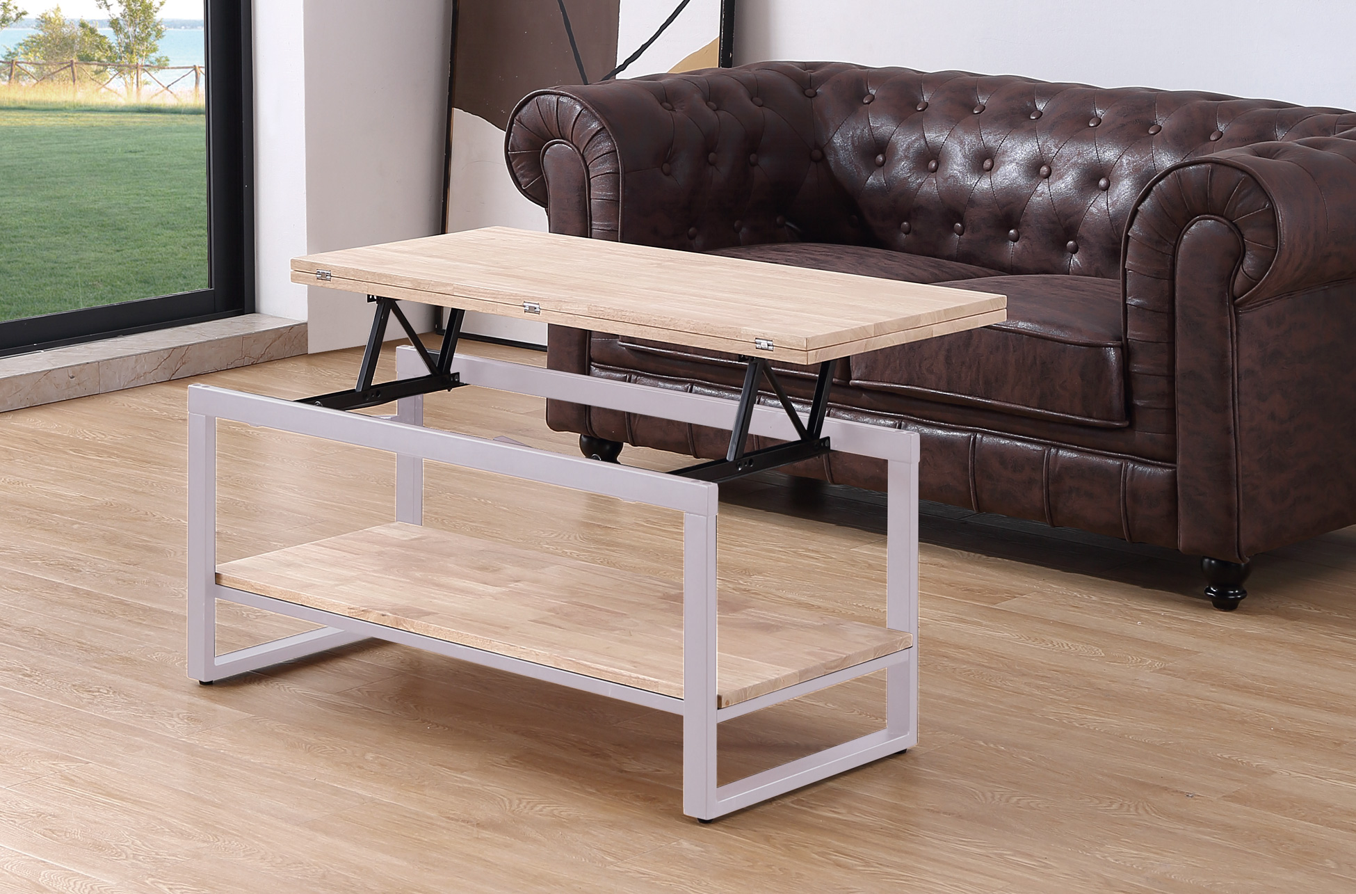 MESA CENTRO ELEVABLE Y EXTENSIBLE STEVE 100 x 45 CM ROBLE NORDISH / BLANCO. - Imagen 4