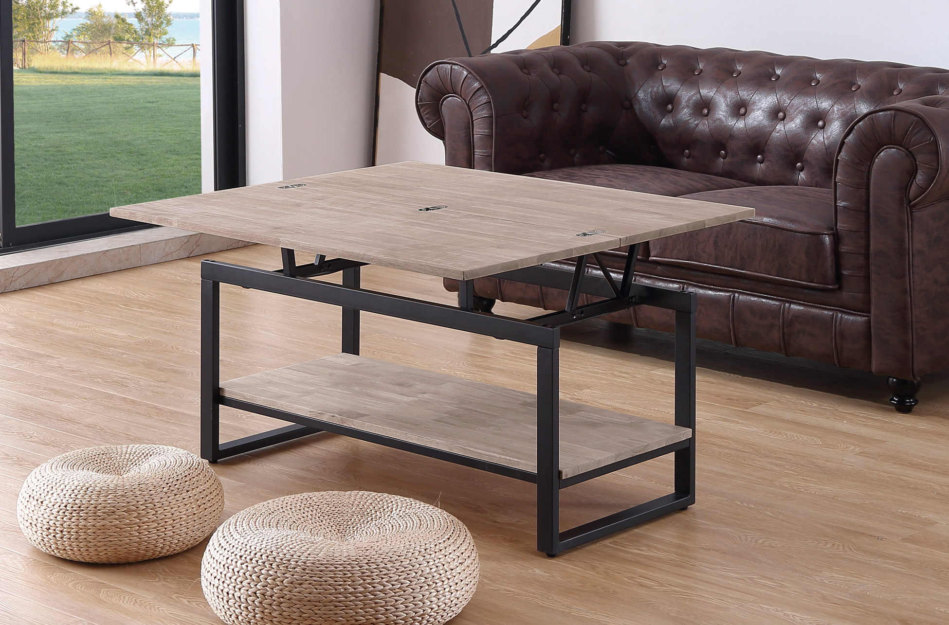 MESA CENTRO ELEVABLE Y EXTENSIBLE STEVE 100 x 45 CM ROBLE HONEY / NEGRO. - Imagen 4