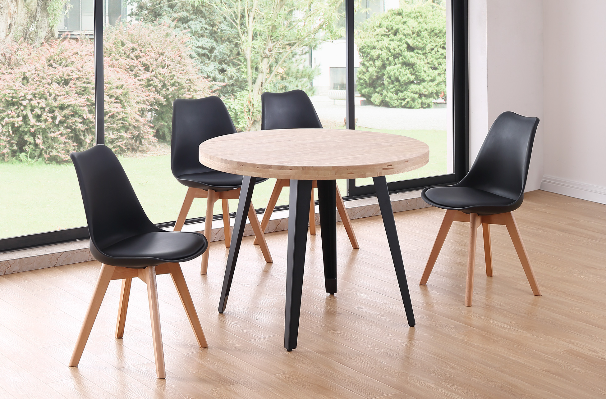 MESA COMEDOR REDONDA FIJA BERG 100 CM ROBLE NORDISH / NEGRO.
