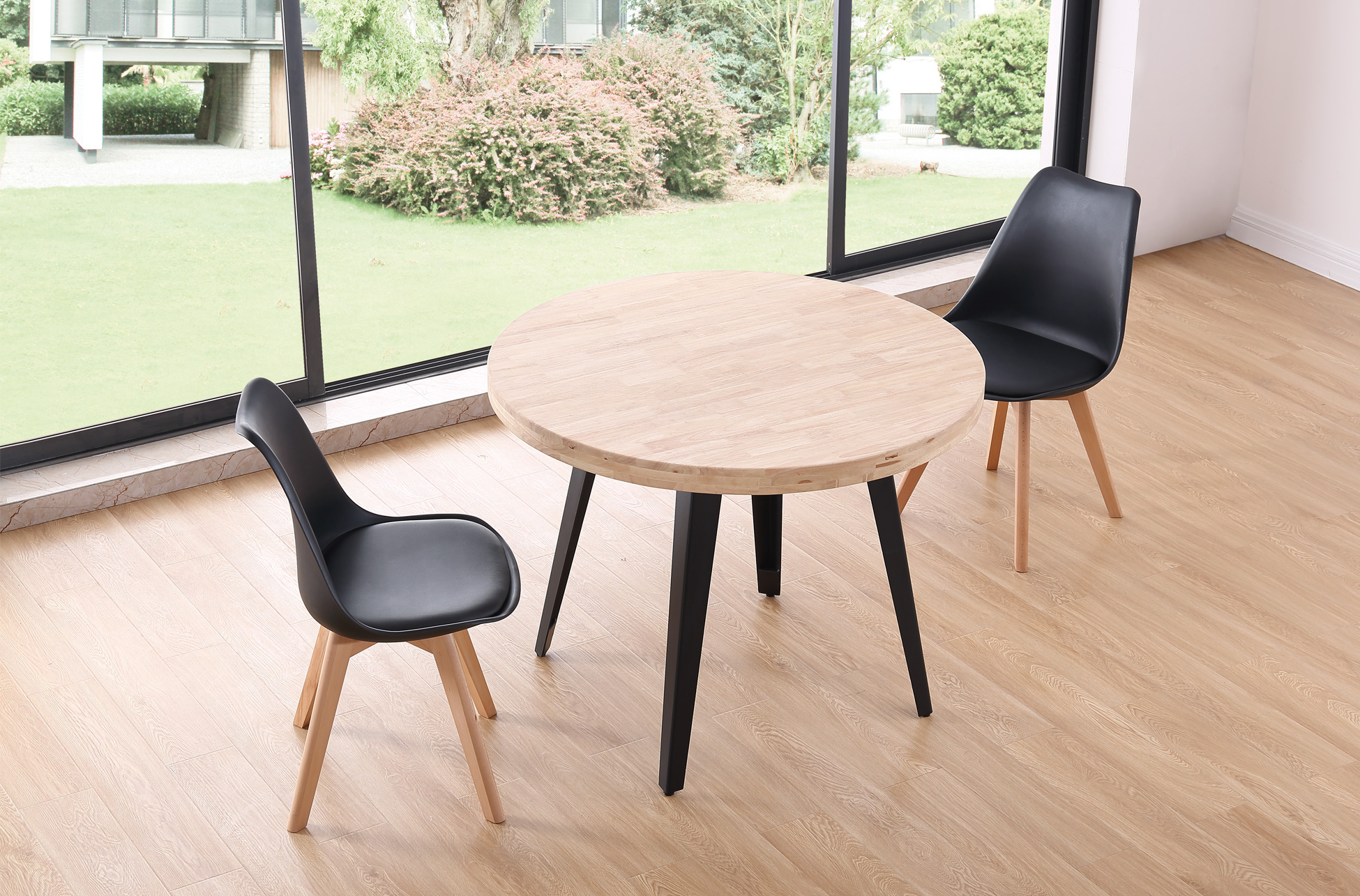 MESA COMEDOR REDONDA FIJA BERG 100 CM ROBLE NORDISH / NEGRO. - Imagen 3